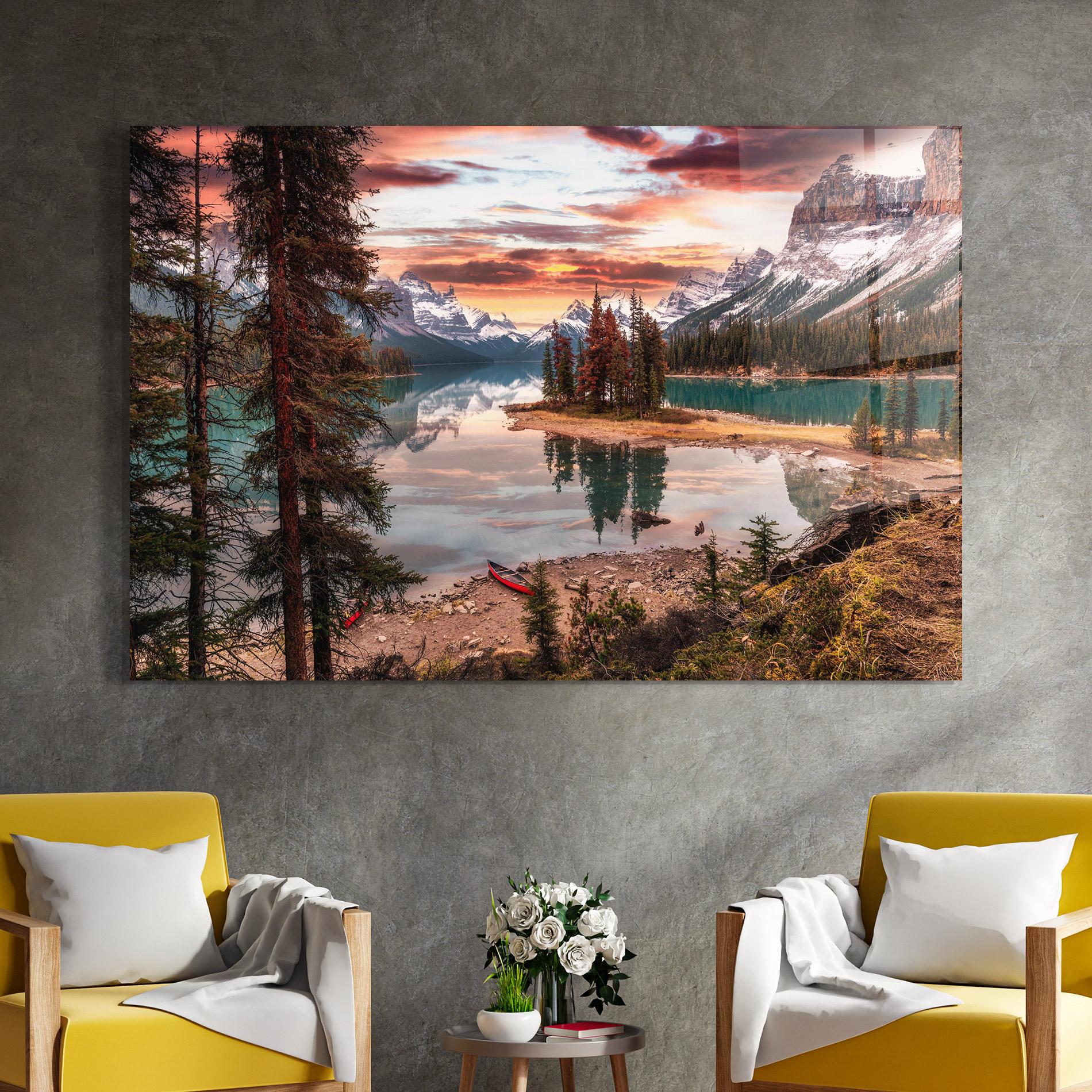 Tablou Sticla Sunset Lake View mockup 4