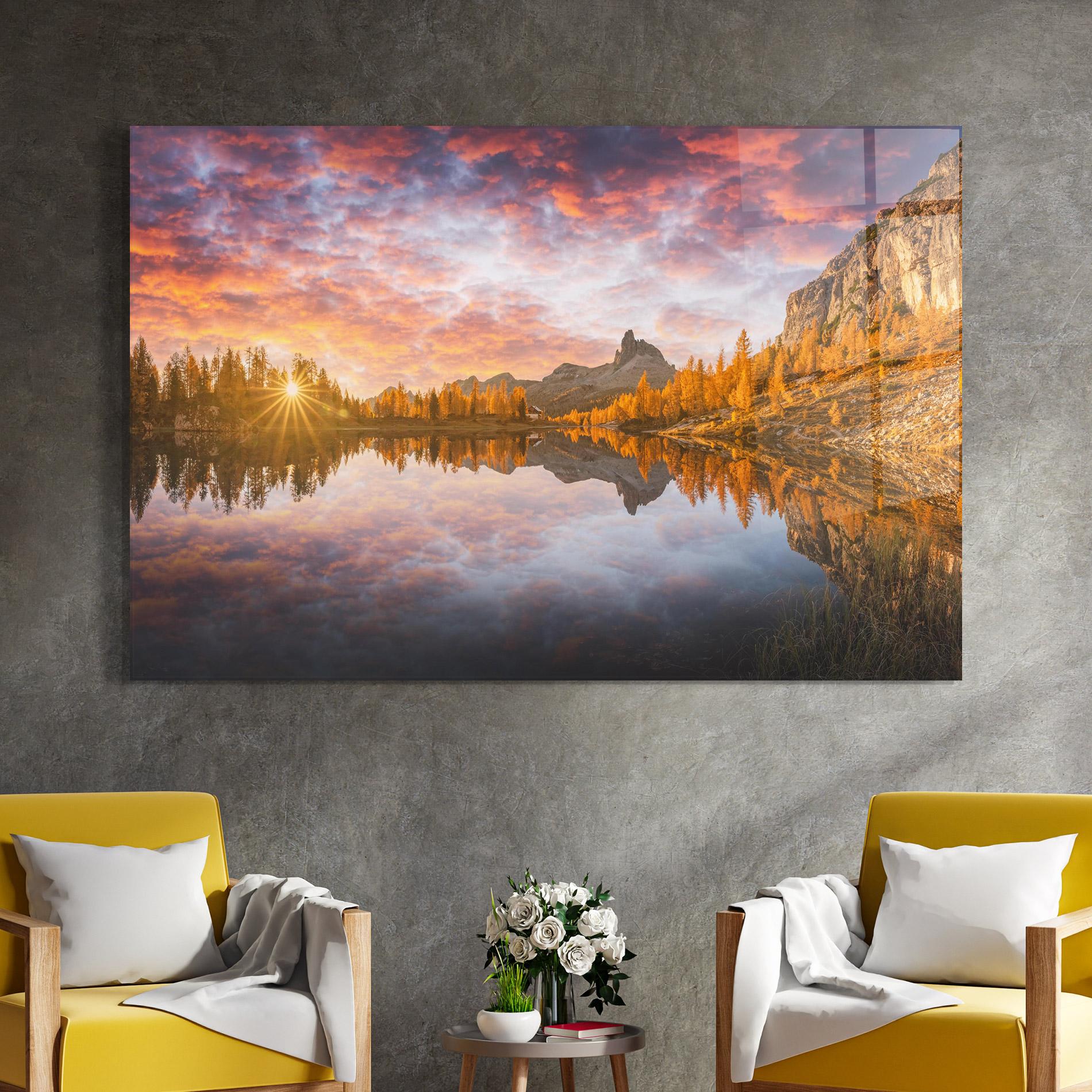 Tablou Sticla Yellow Light Lake mockup 4