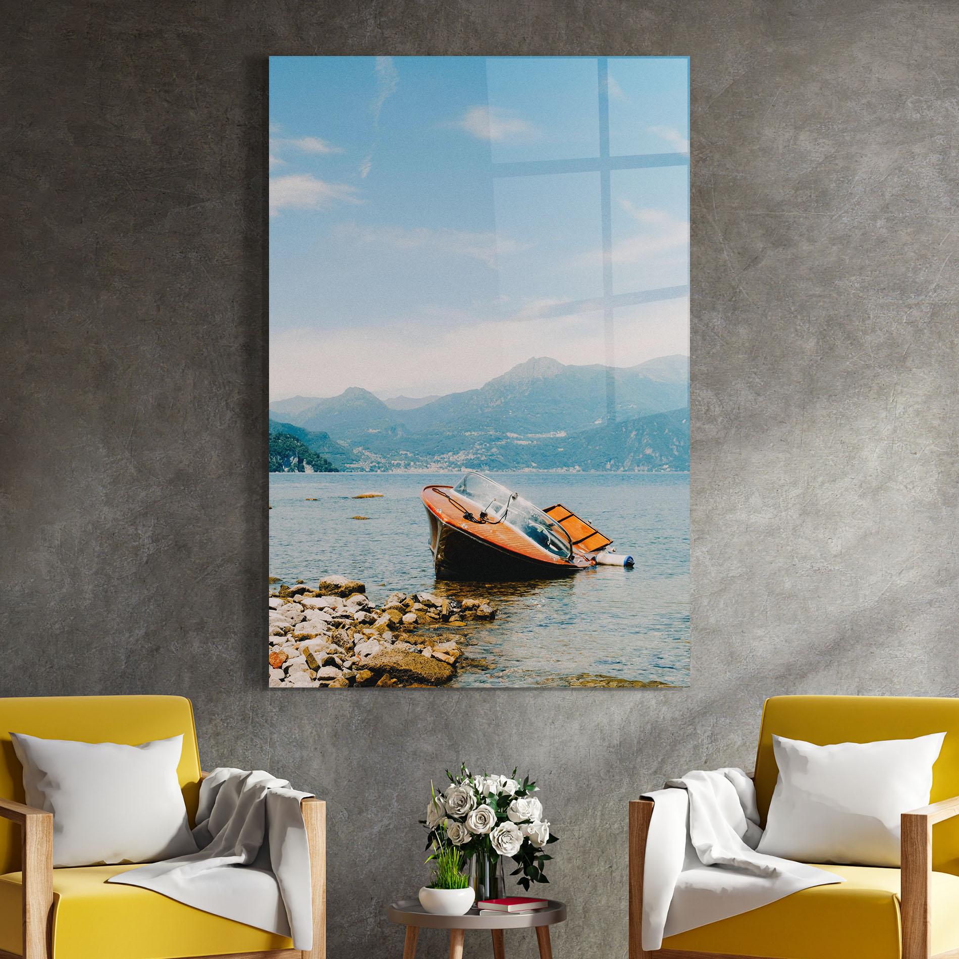 Tablou Sticla Boat On The Lake mockup 4