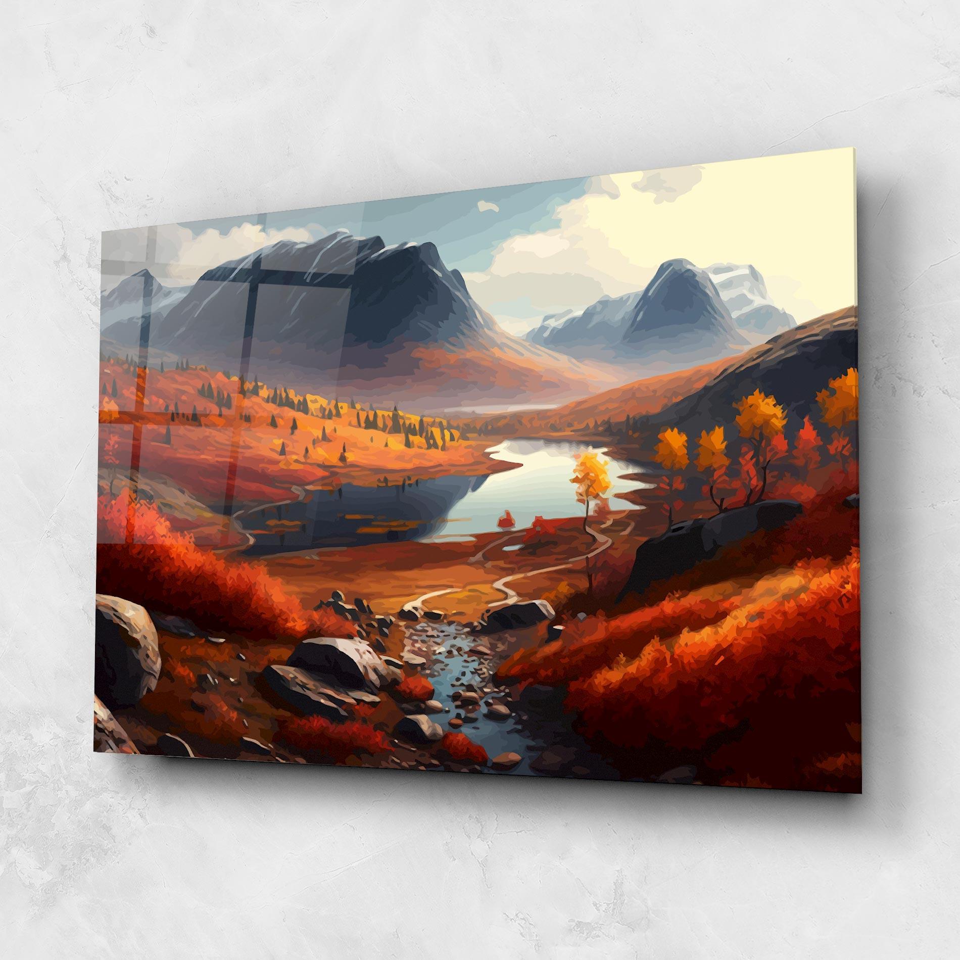 Tablou Sticla Autumn Field Lake mockup 1