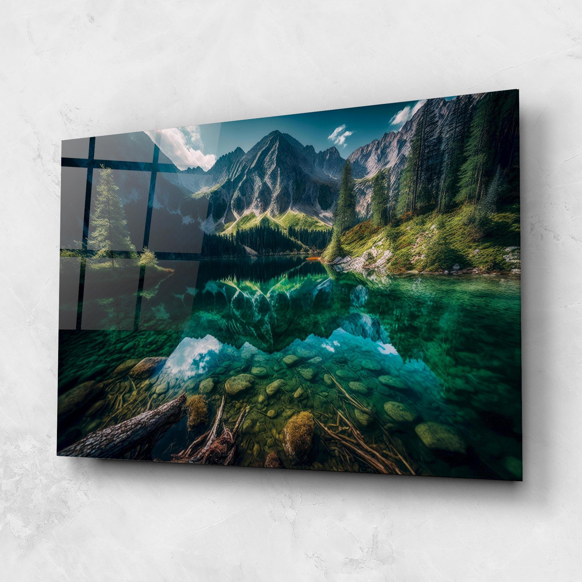 Tablou Sticla Beautiful Lake Mountain mockup 1