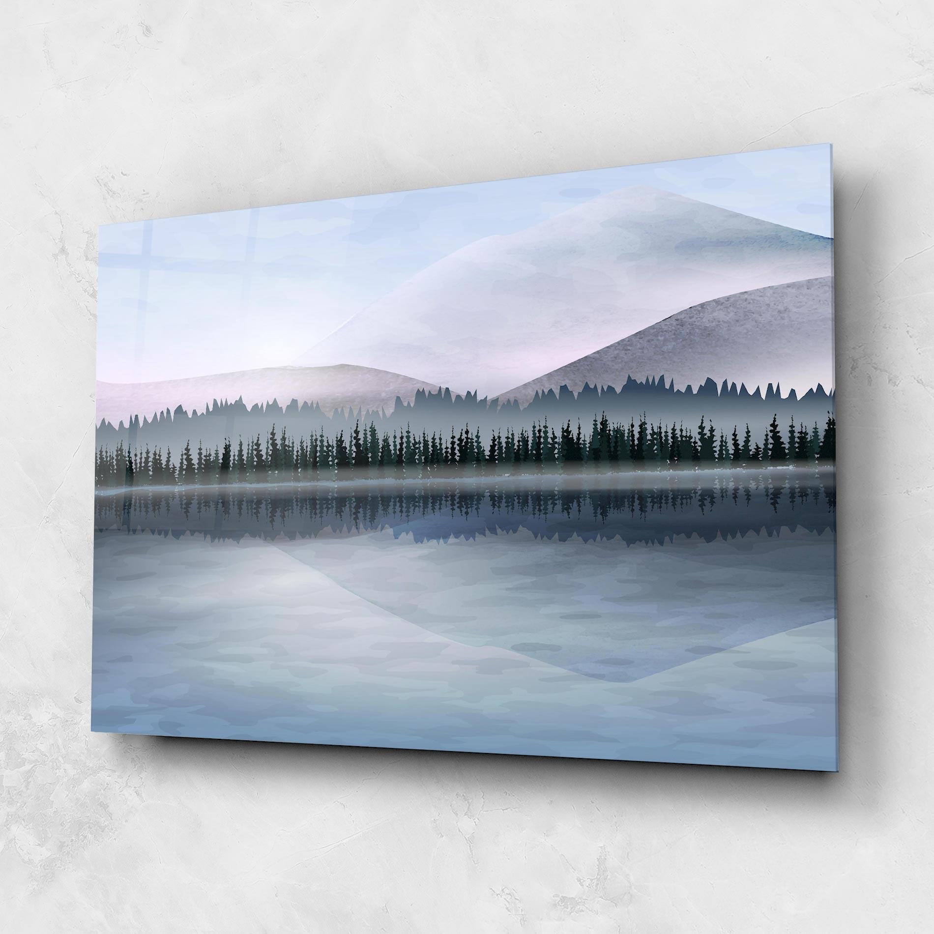Tablou Sticla Grey Lake Trees mockup 1