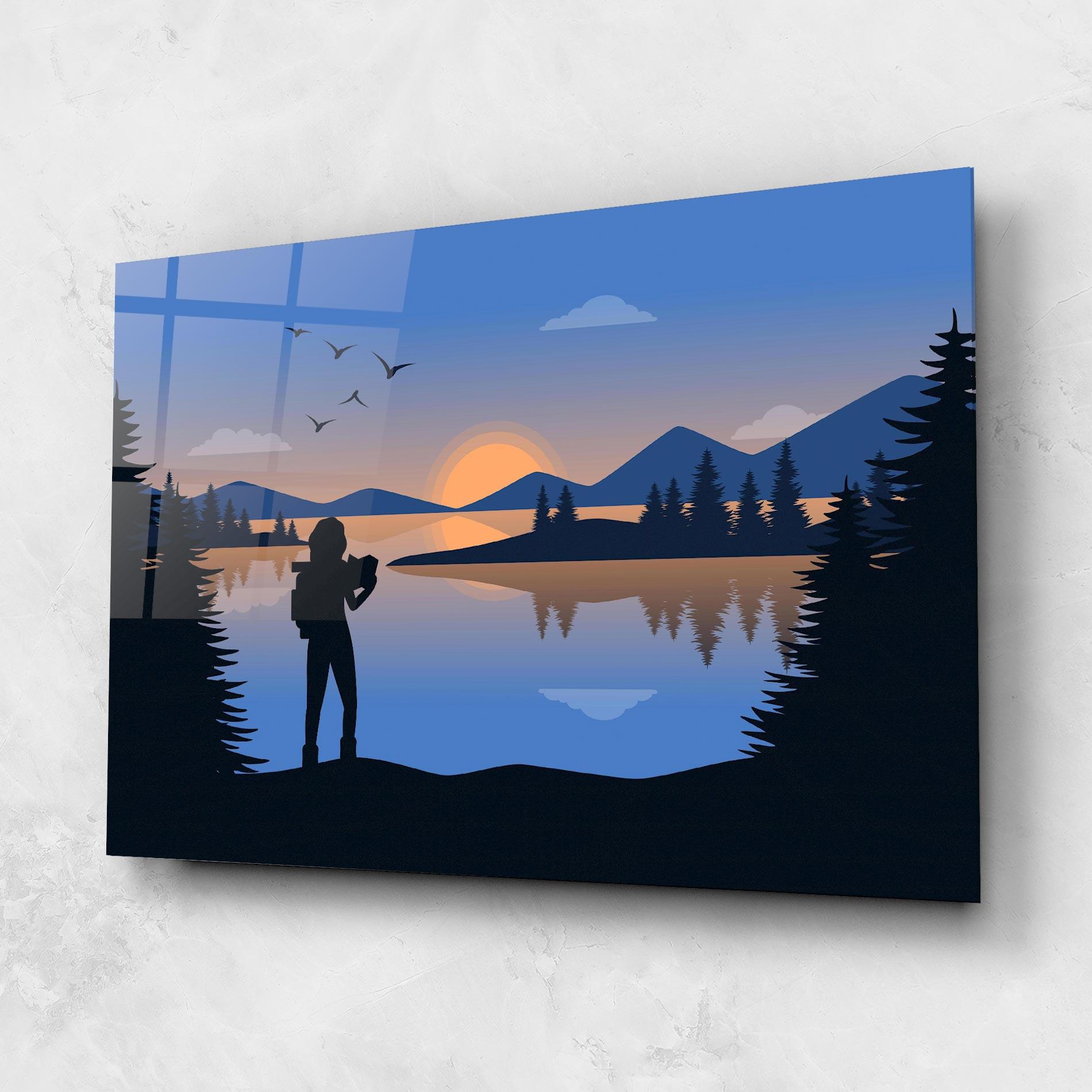 Tablou Sticla Lake Woman View mockup 1