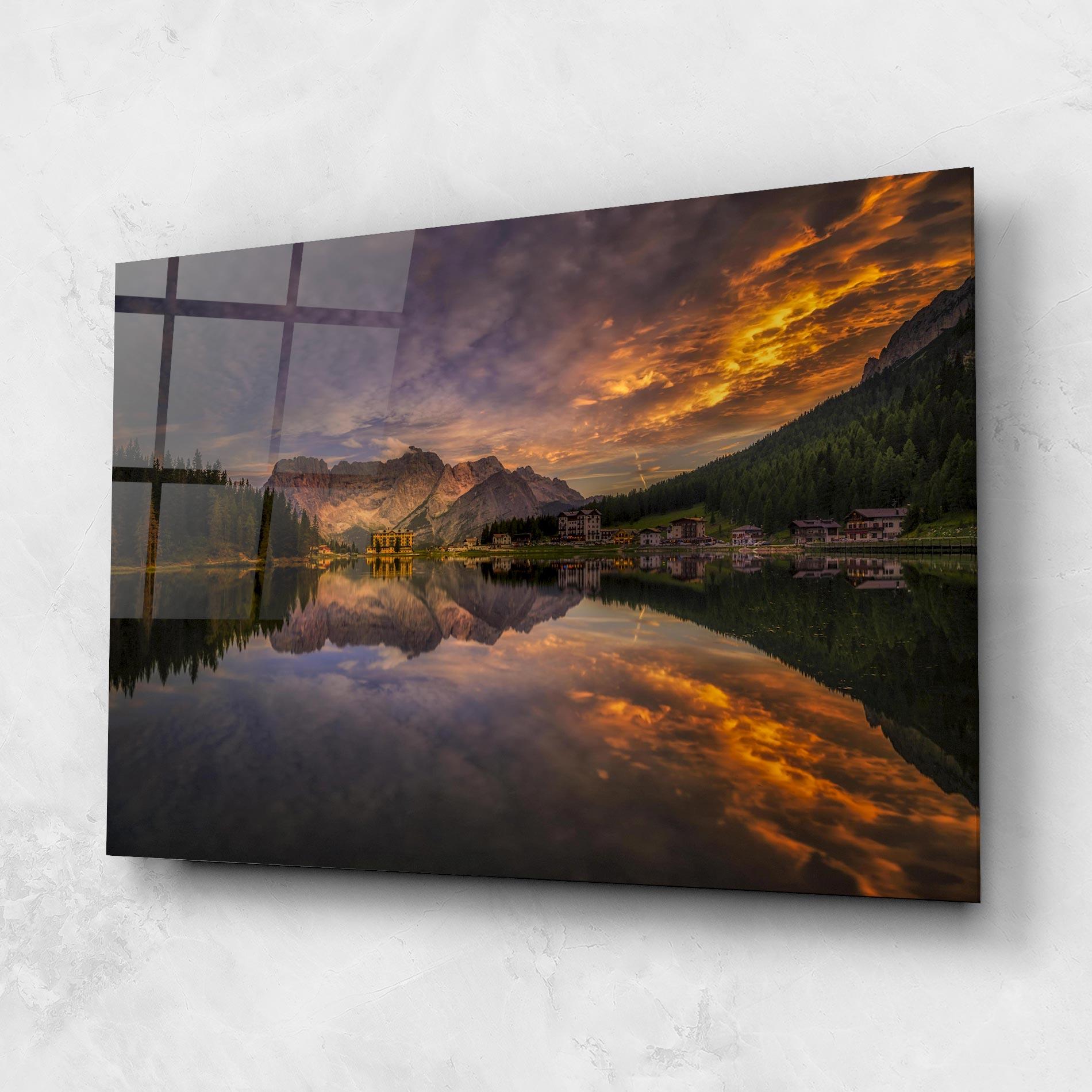 Tablou Sticla Misurina Sunset mockup 1