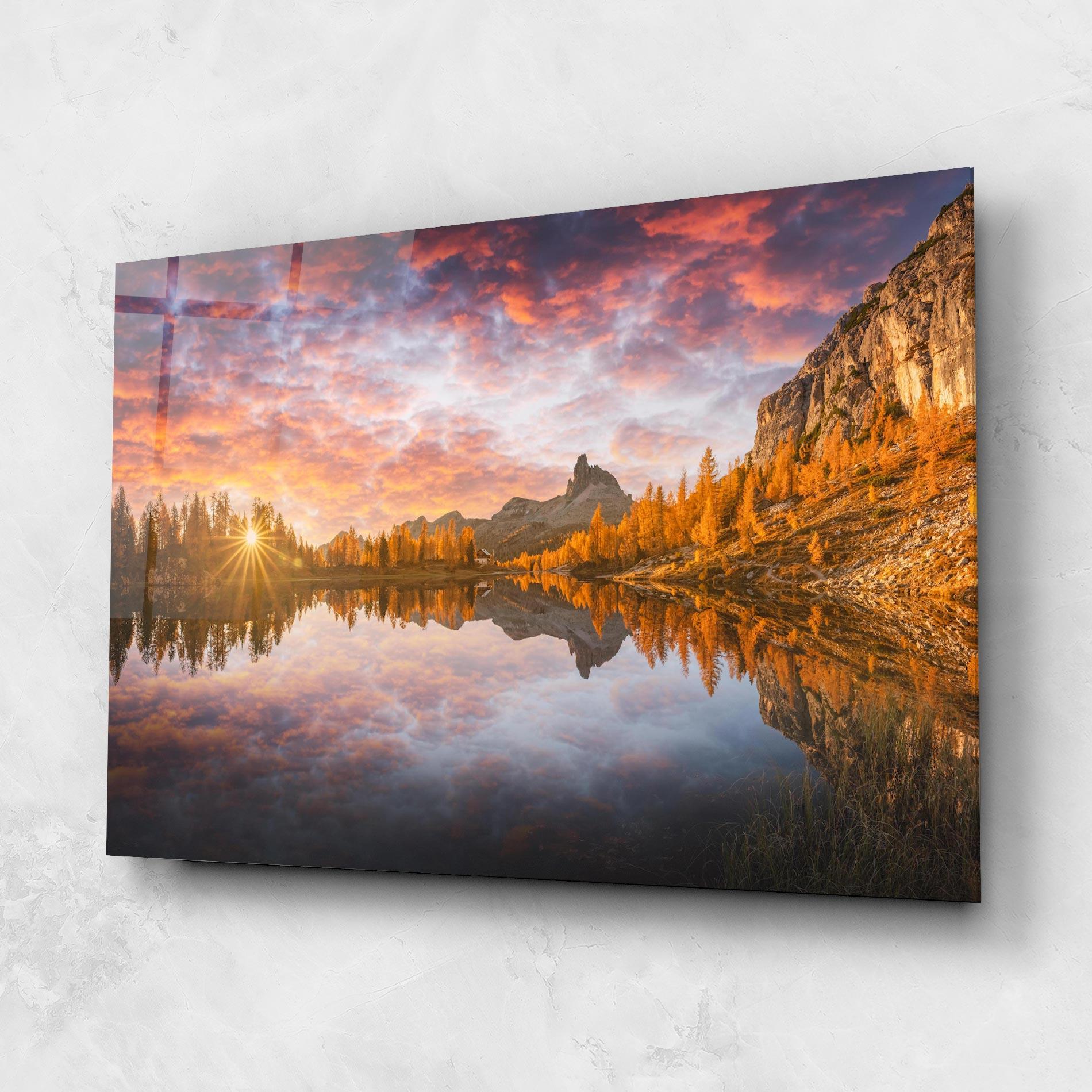 Tablou Sticla Yellow Light Lake mockup 1