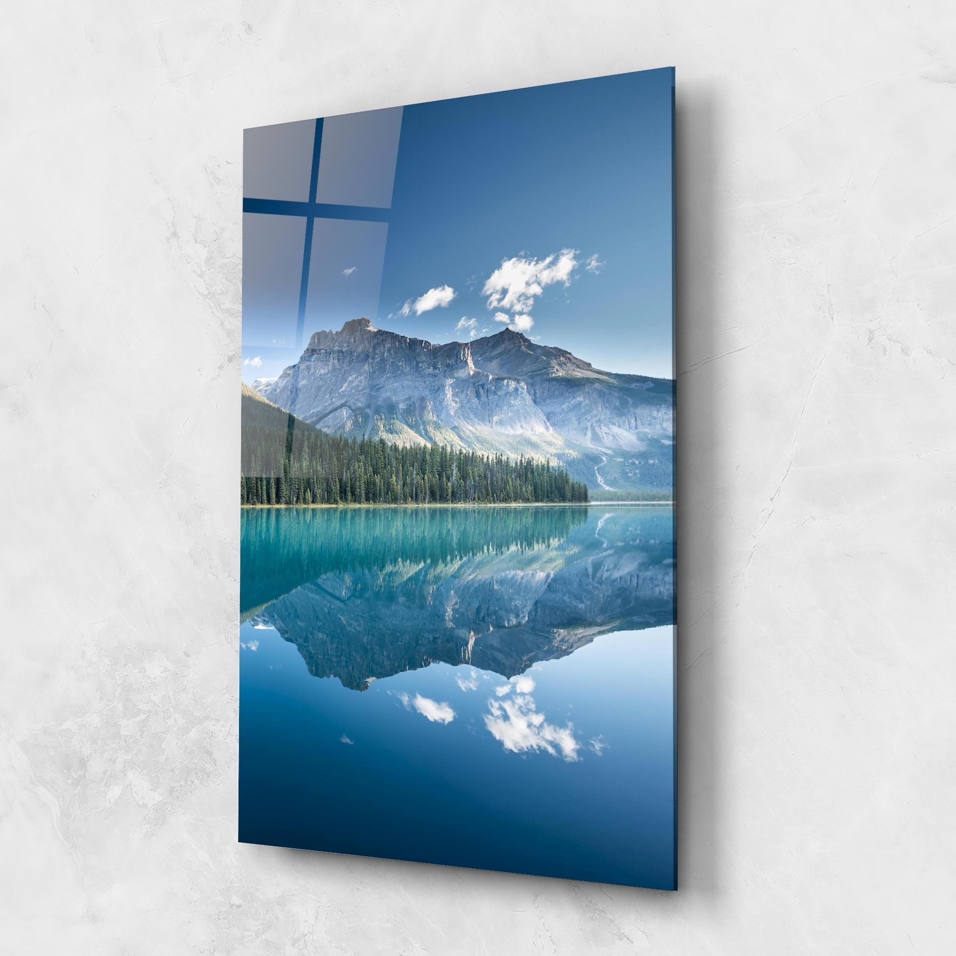Tablou Sticla Blue Mountain Lake mockup 1