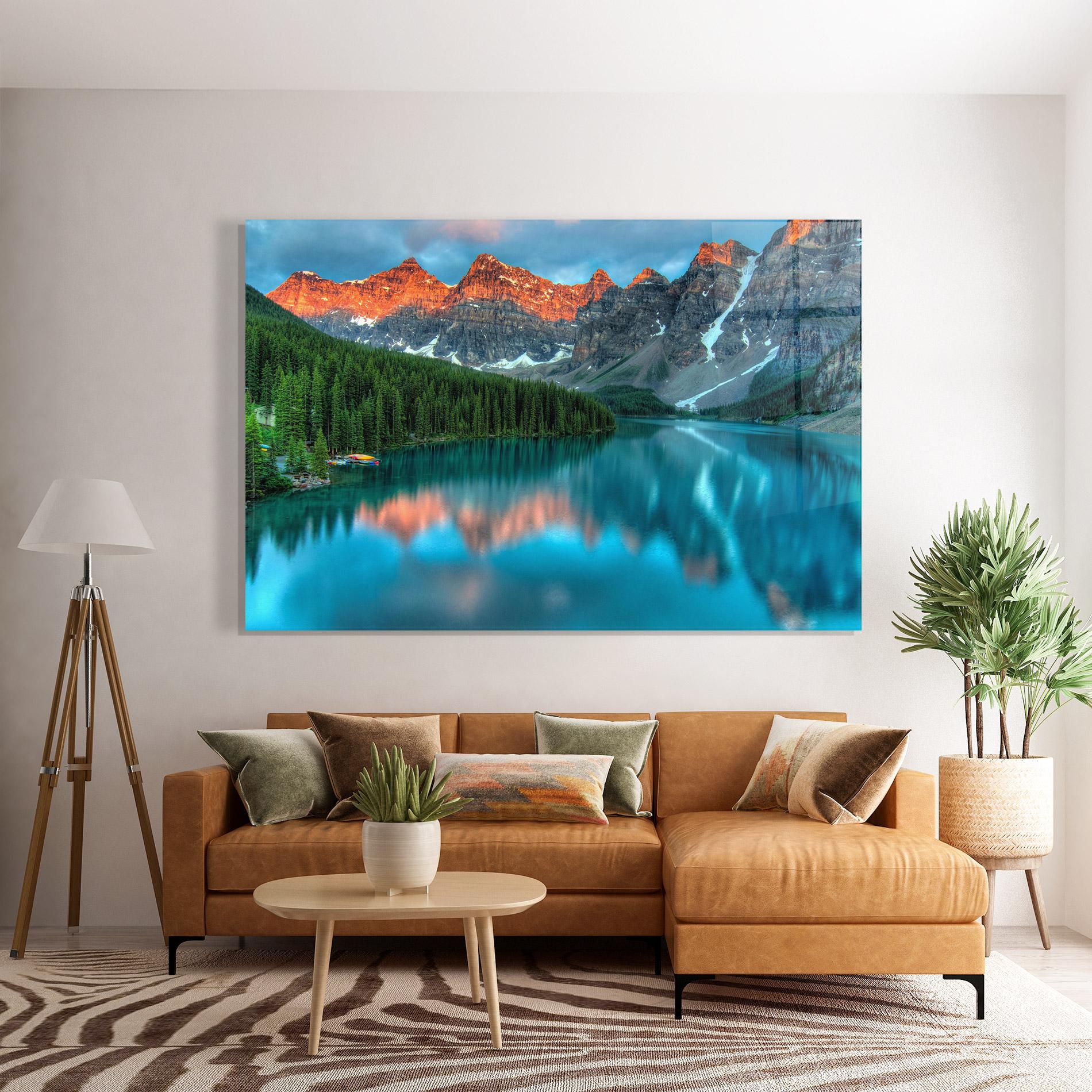 Tablou Sticla Beautiful Blue Lake mockup 7