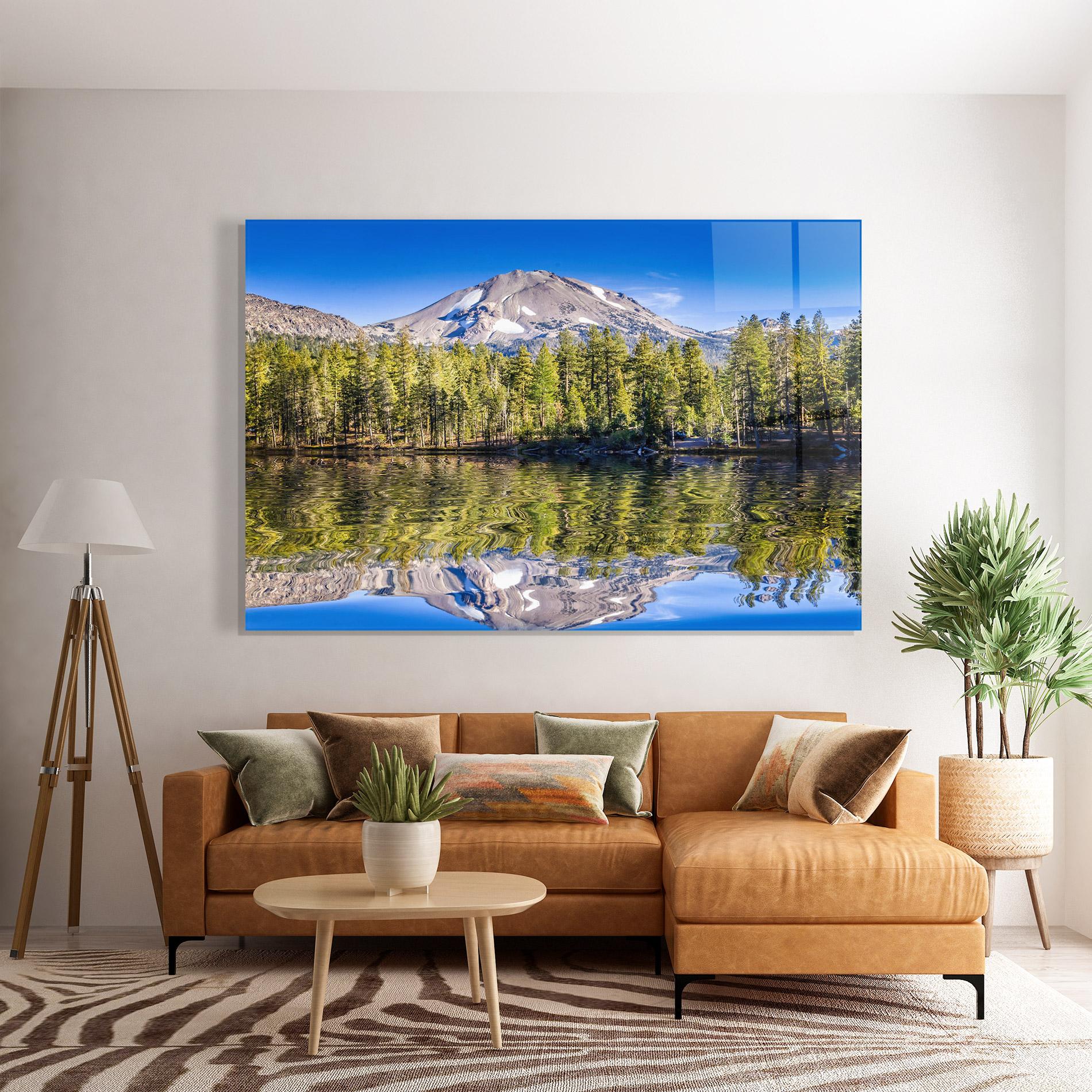 Tablou Sticla Green Tree Lake mockup 7