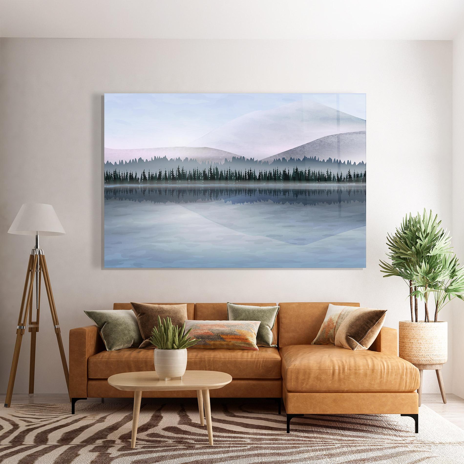 Tablou Sticla Grey Lake Trees mockup 7