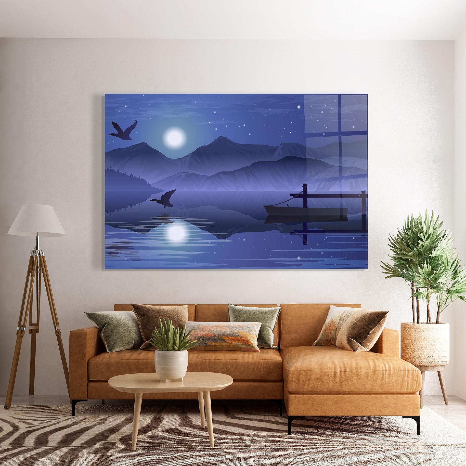 Tablou Sticla Lake Purple Night mockup 7