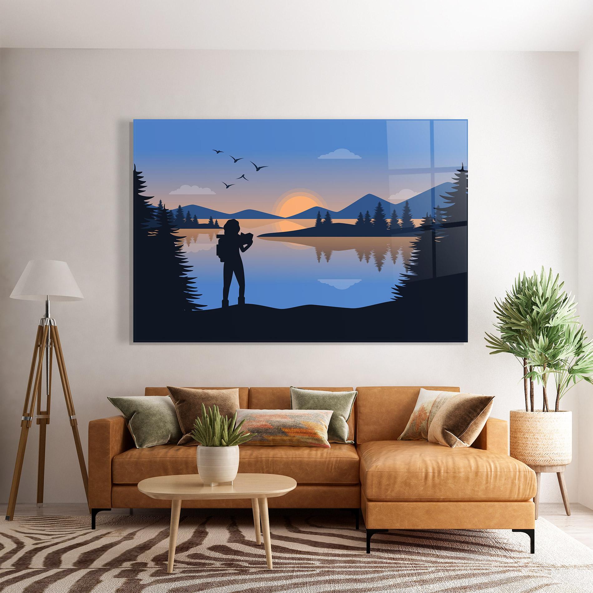 Tablou Sticla Lake Woman View mockup 7