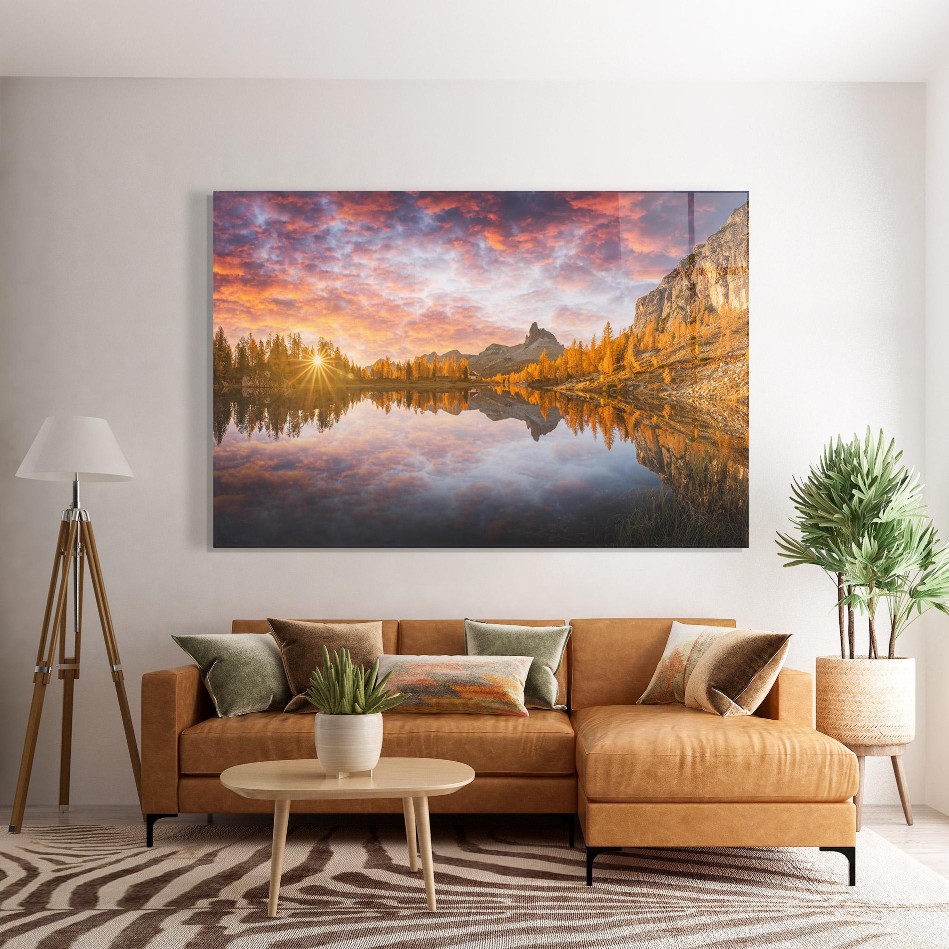 Tablou Sticla Yellow Light Lake mockup 7