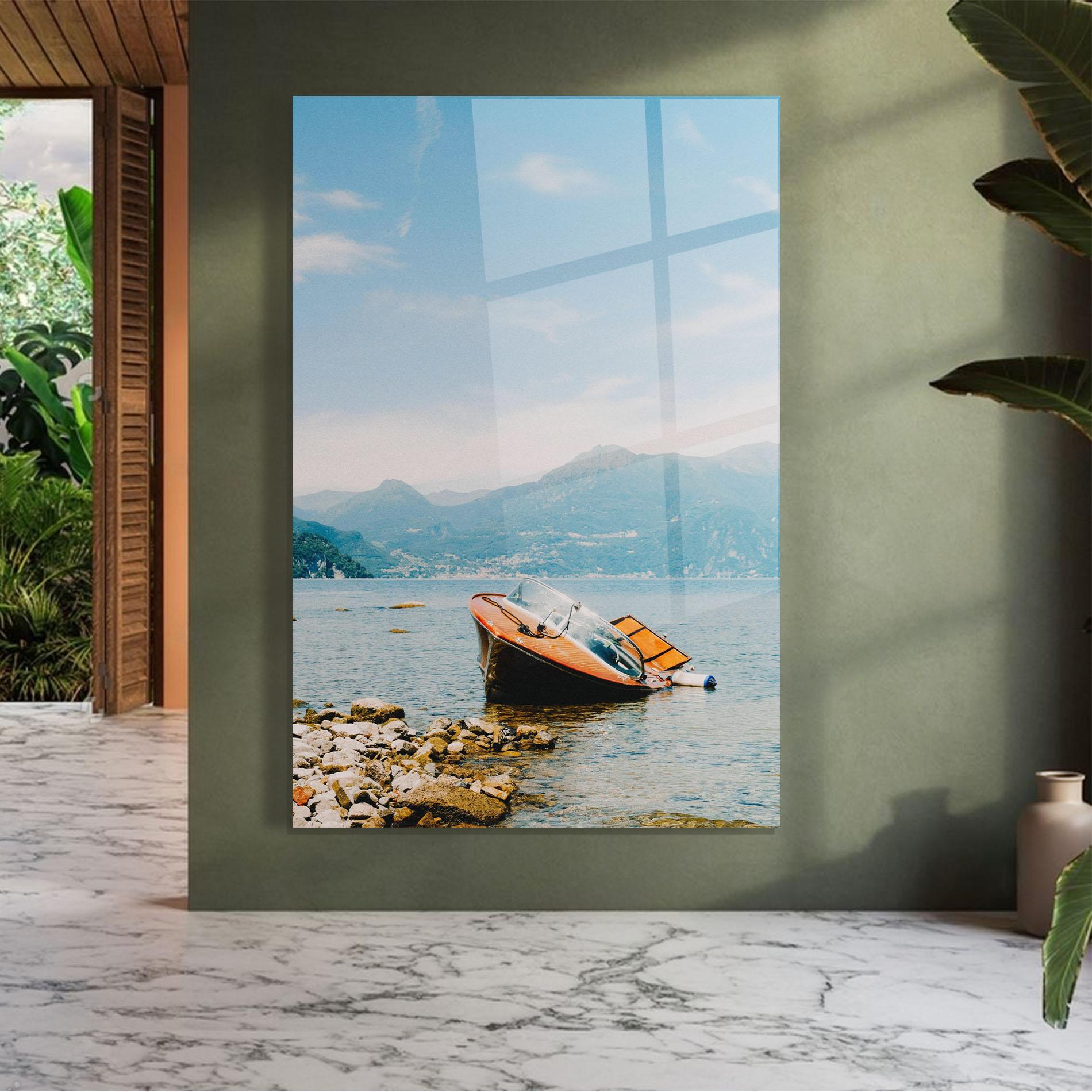 Tablou Sticla Boat On The Lake mockup 7