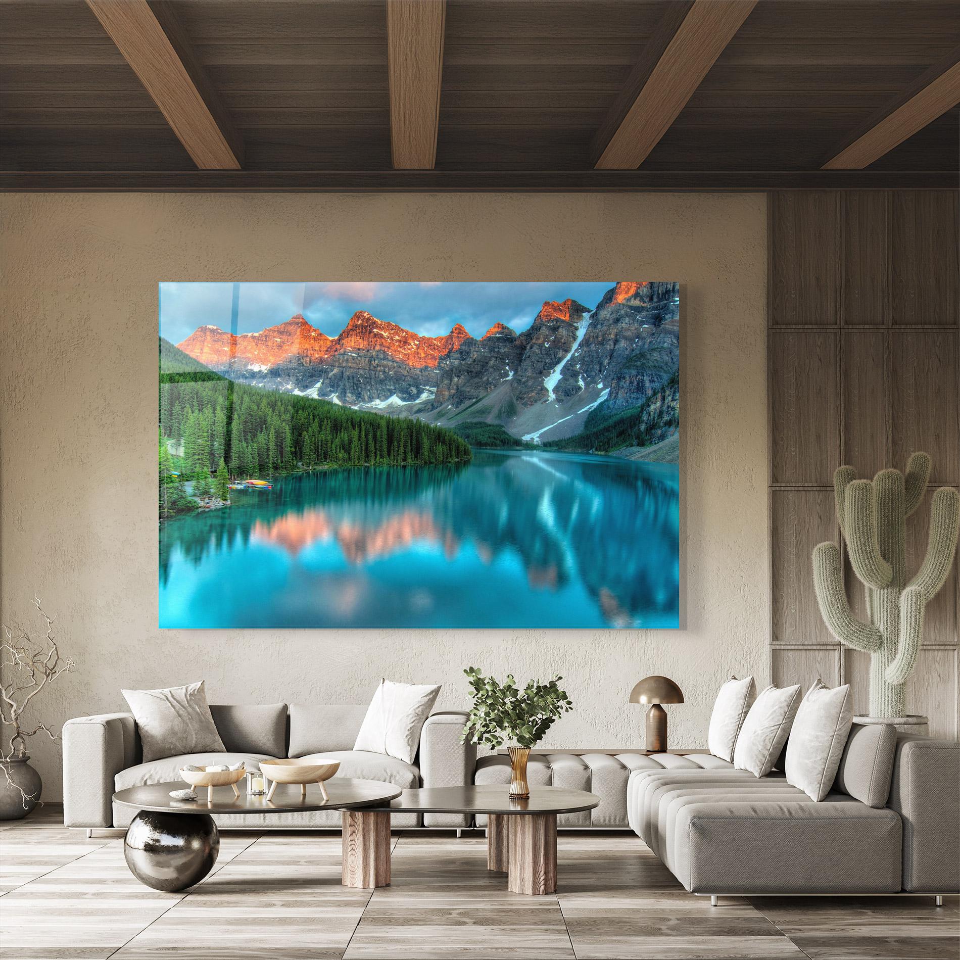 Tablou Sticla Beautiful Blue Lake mockup 8