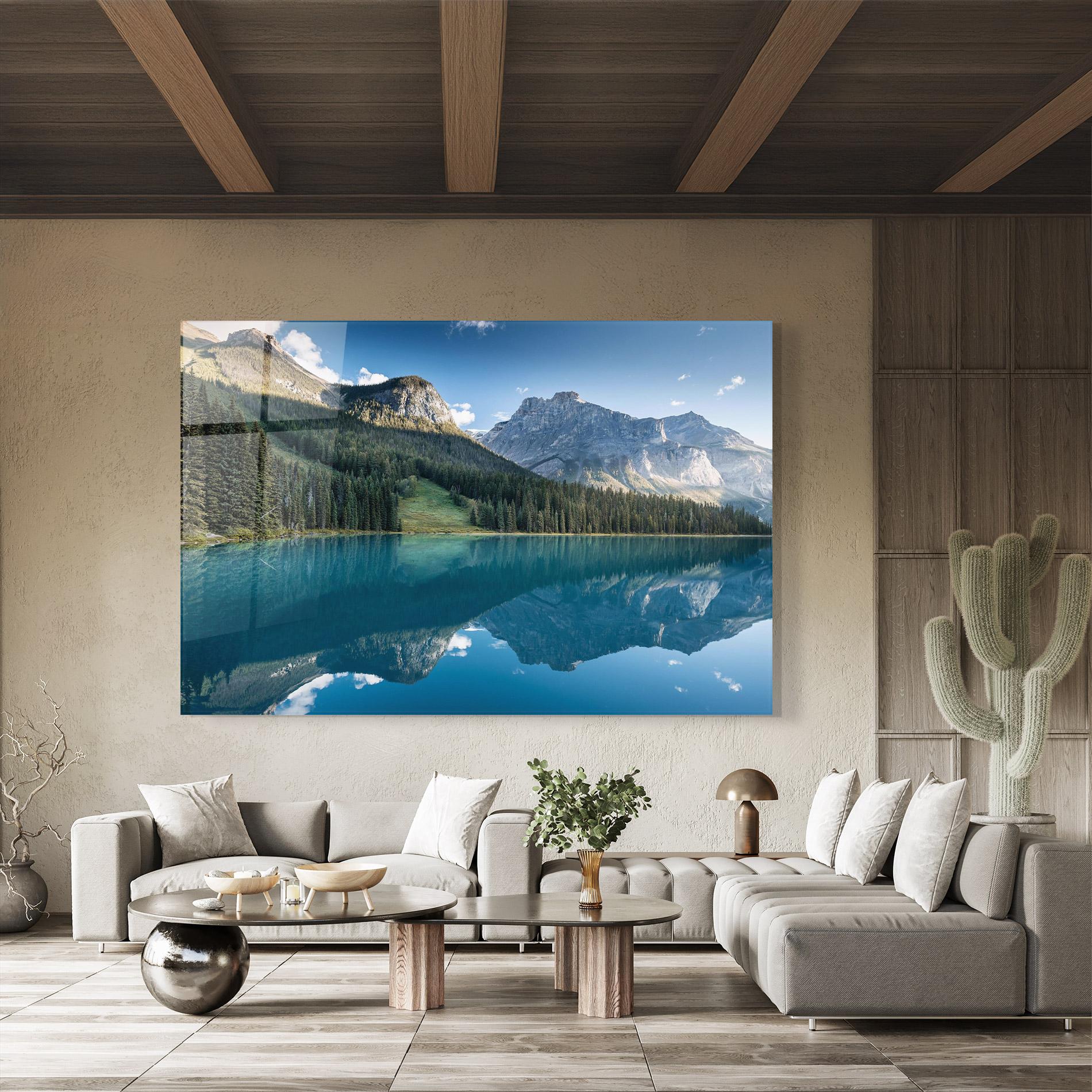 Tablou Sticla Beautiful Emerald Lake mockup 8
