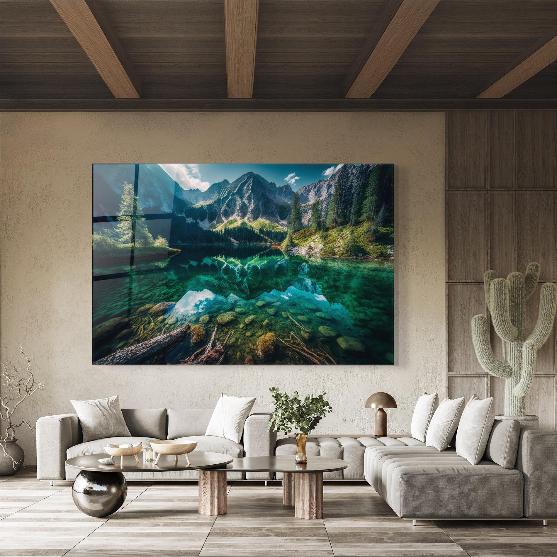 Tablou Sticla Beautiful Lake Mountain mockup 8