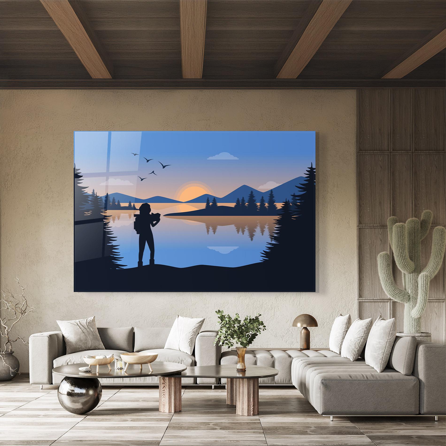 Tablou Sticla Lake Woman View mockup 8