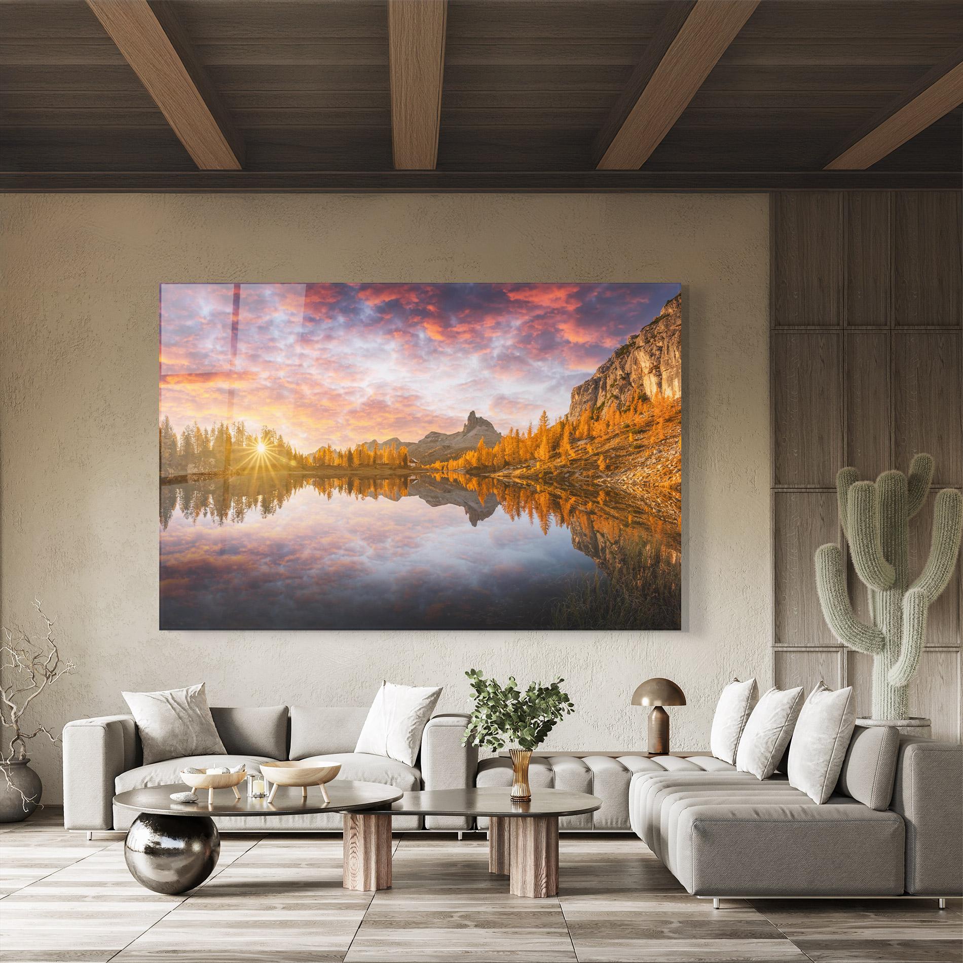 Tablou Sticla Yellow Light Lake mockup 8