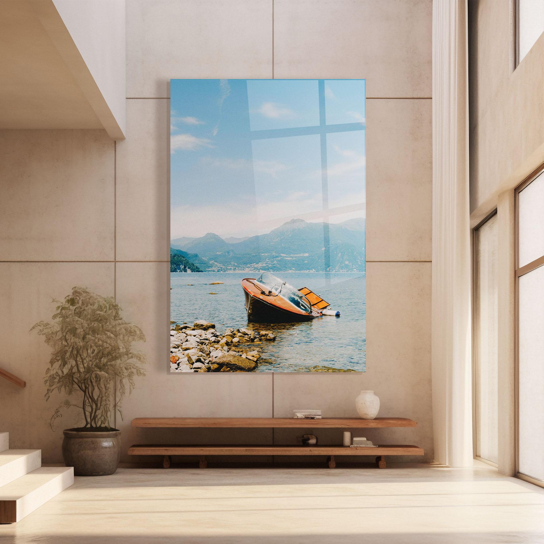 Tablou Sticla Boat On The Lake mockup 8