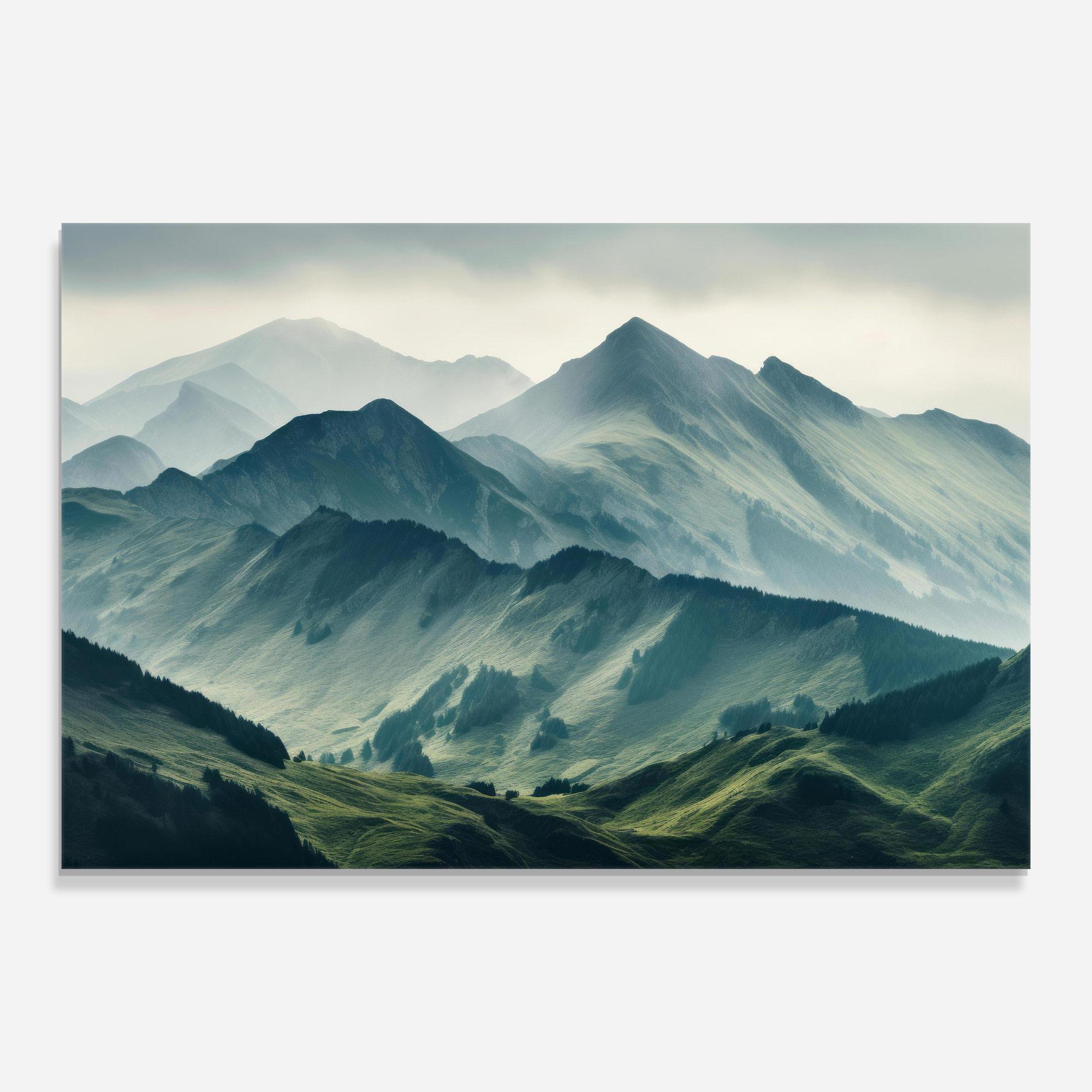 Tablou Sticla Amazing Foggy Mountain mockup 0