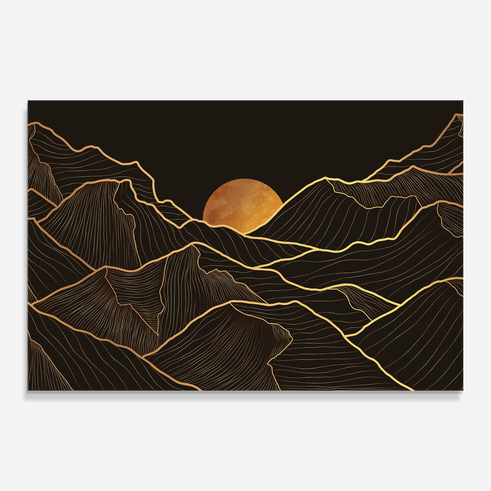 Tablou Sticla Black Gold Mountains mockup 0