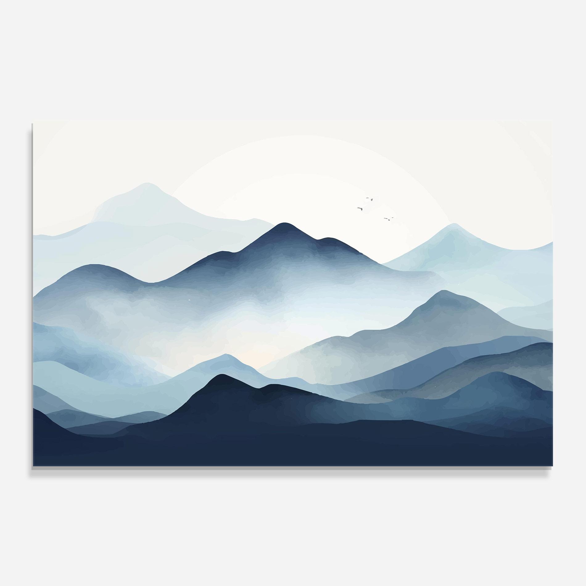 Tablou Sticla Blue Foggy Mountain mockup 0