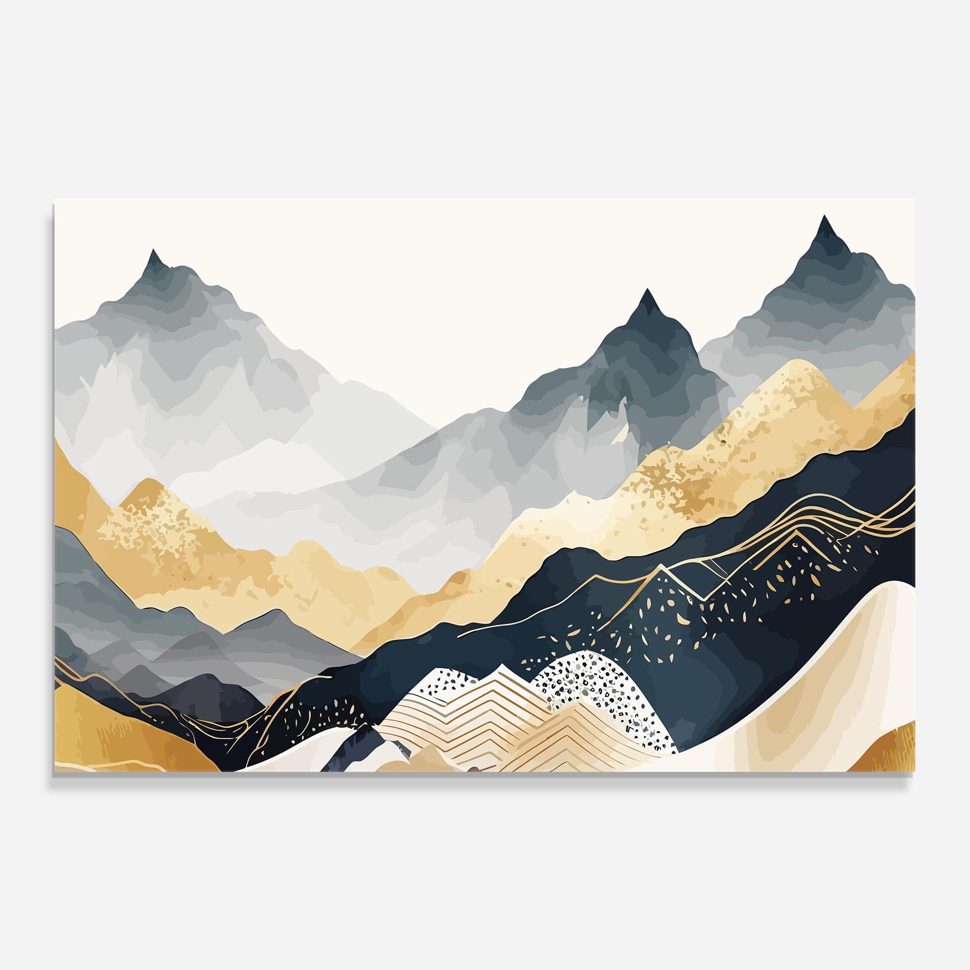 Tablou Sticla Blue Gold Mountain mockup 0