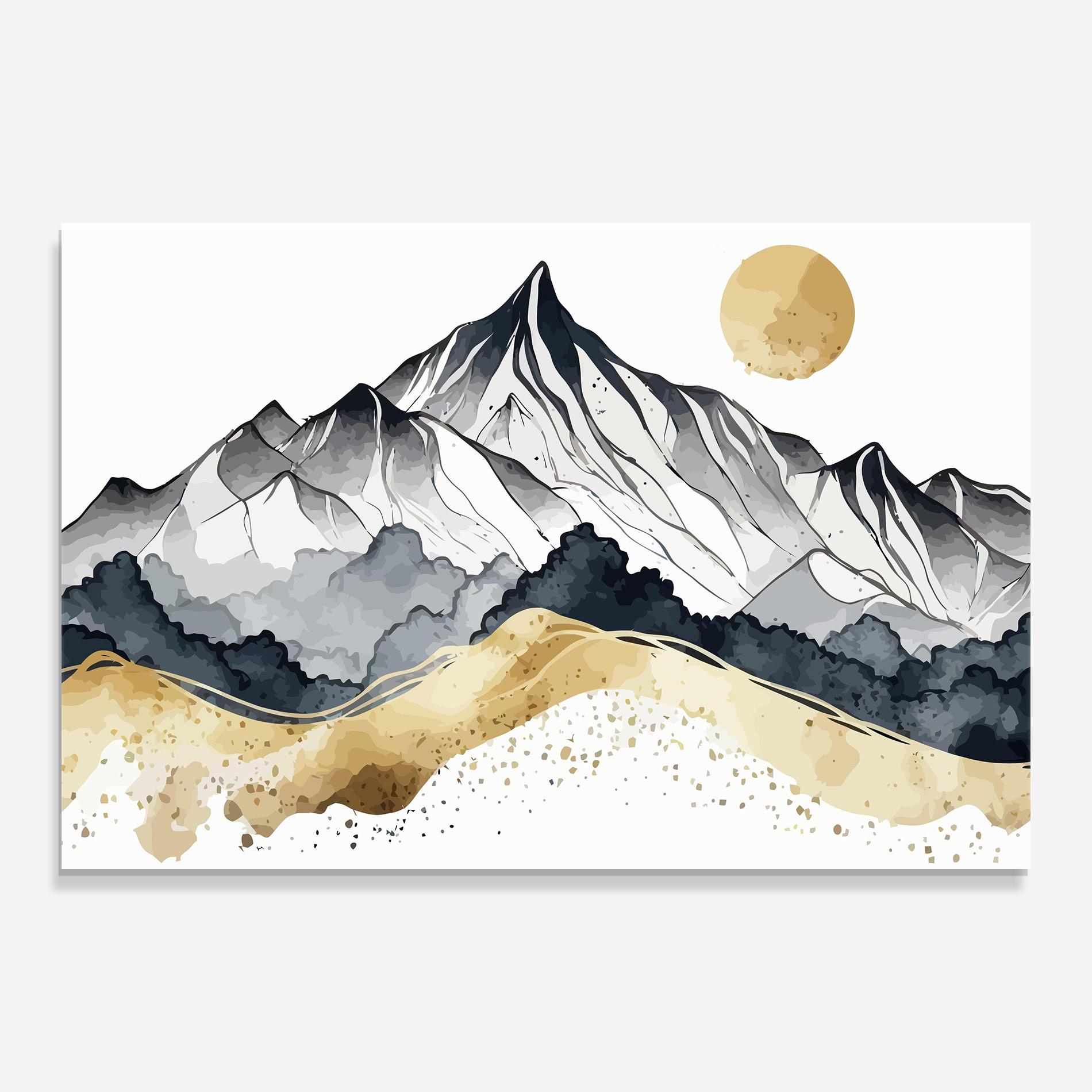 Tablou Sticla Grey Gold Mountain mockup 0