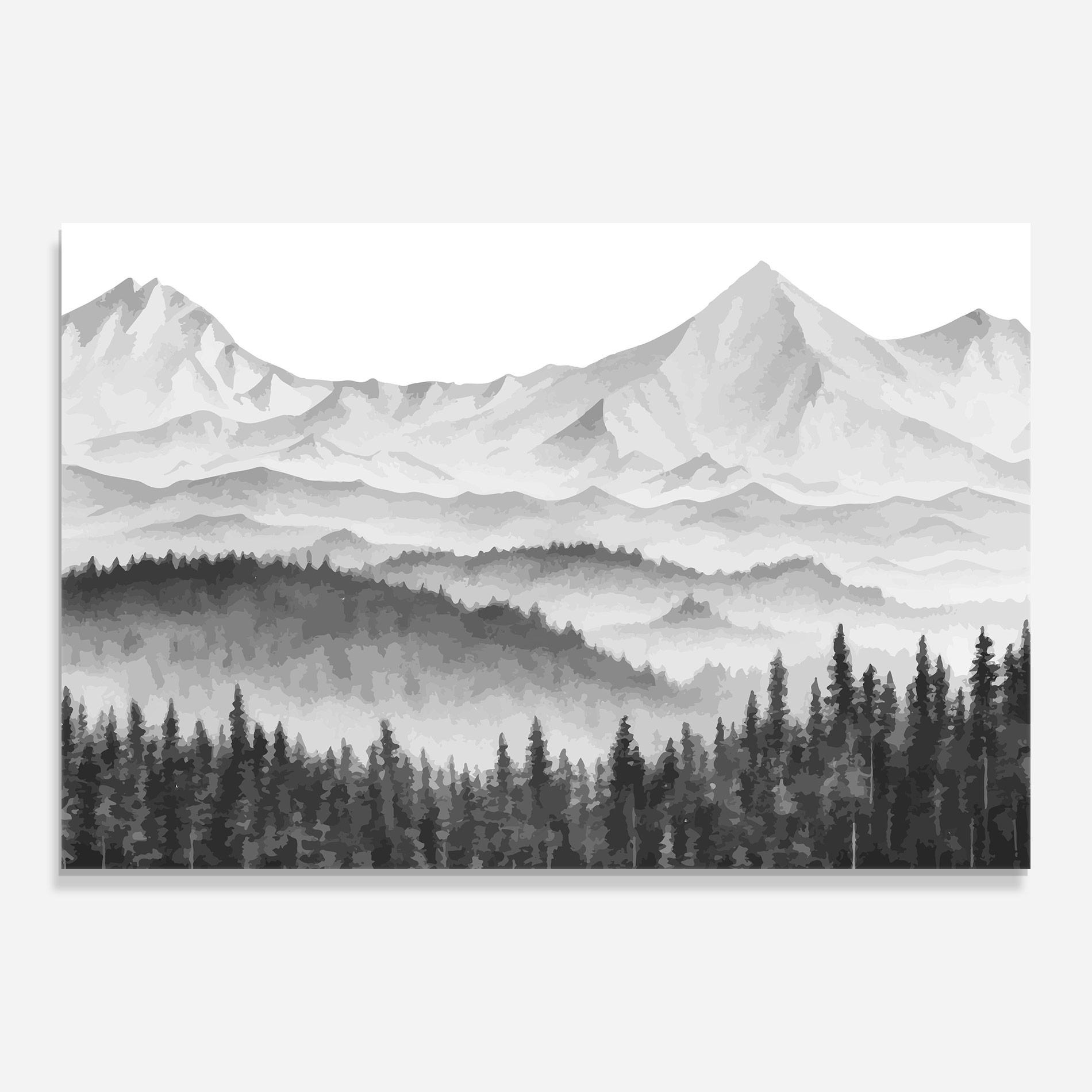 Tablou Sticla Grey Mountain Drawing mockup 0