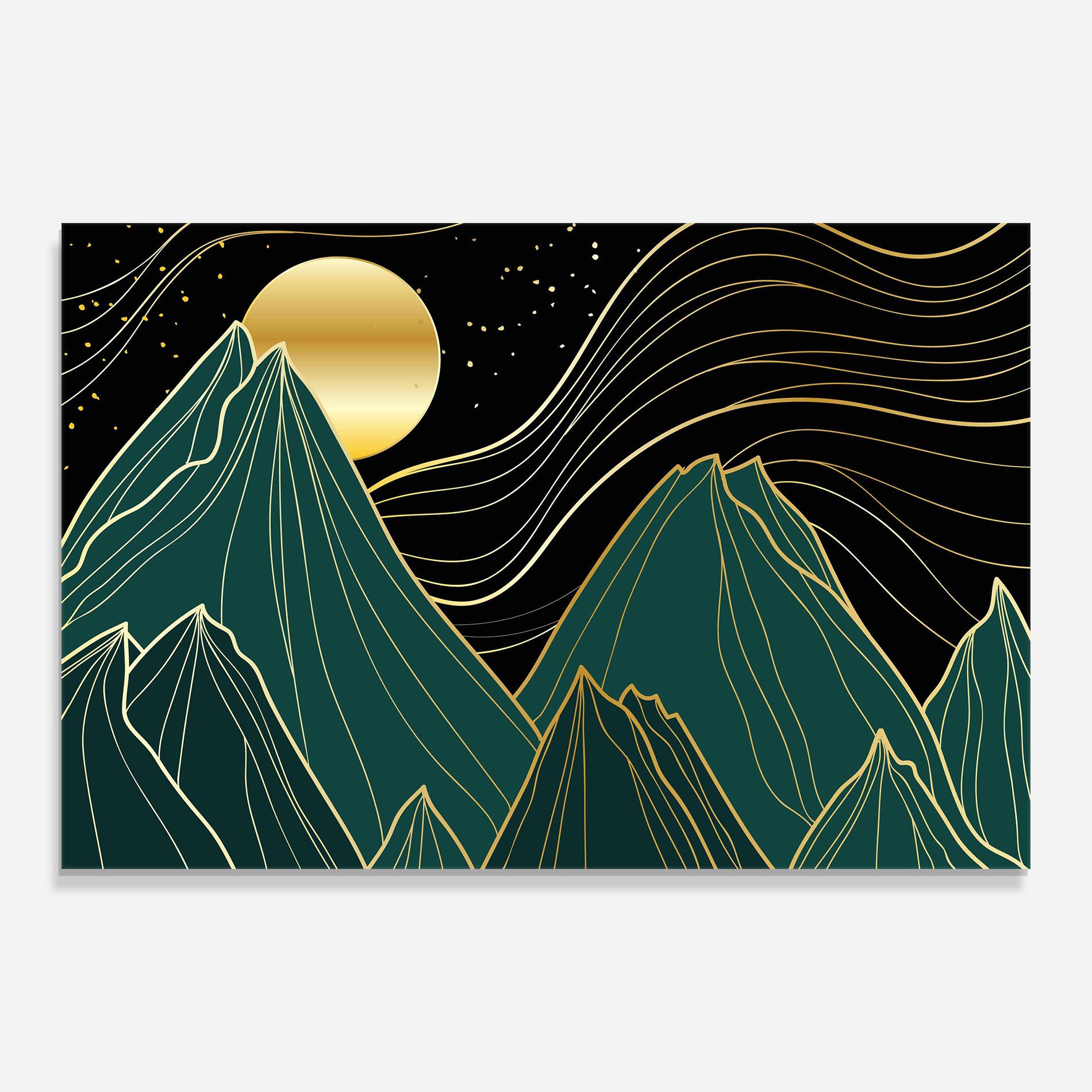 Tablou Sticla Mountain Gold Moon mockup 0