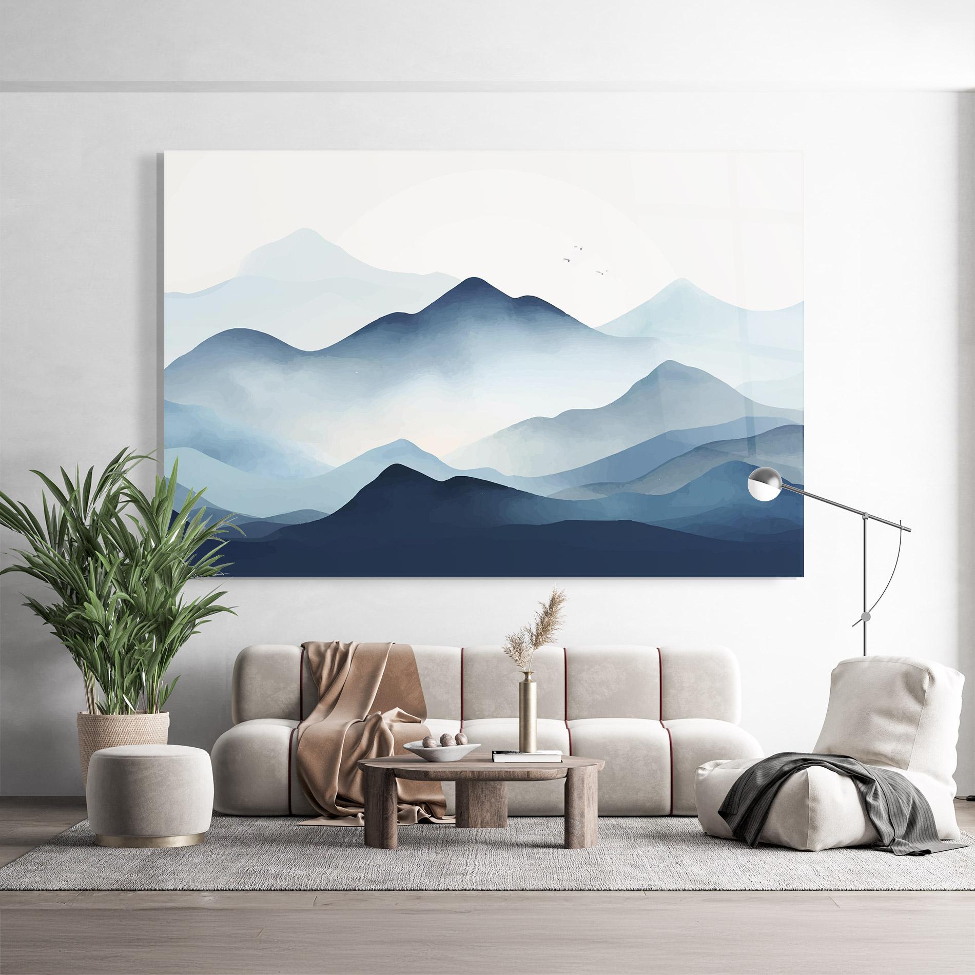 Tablou Sticla Blue Foggy Mountain mockup 9