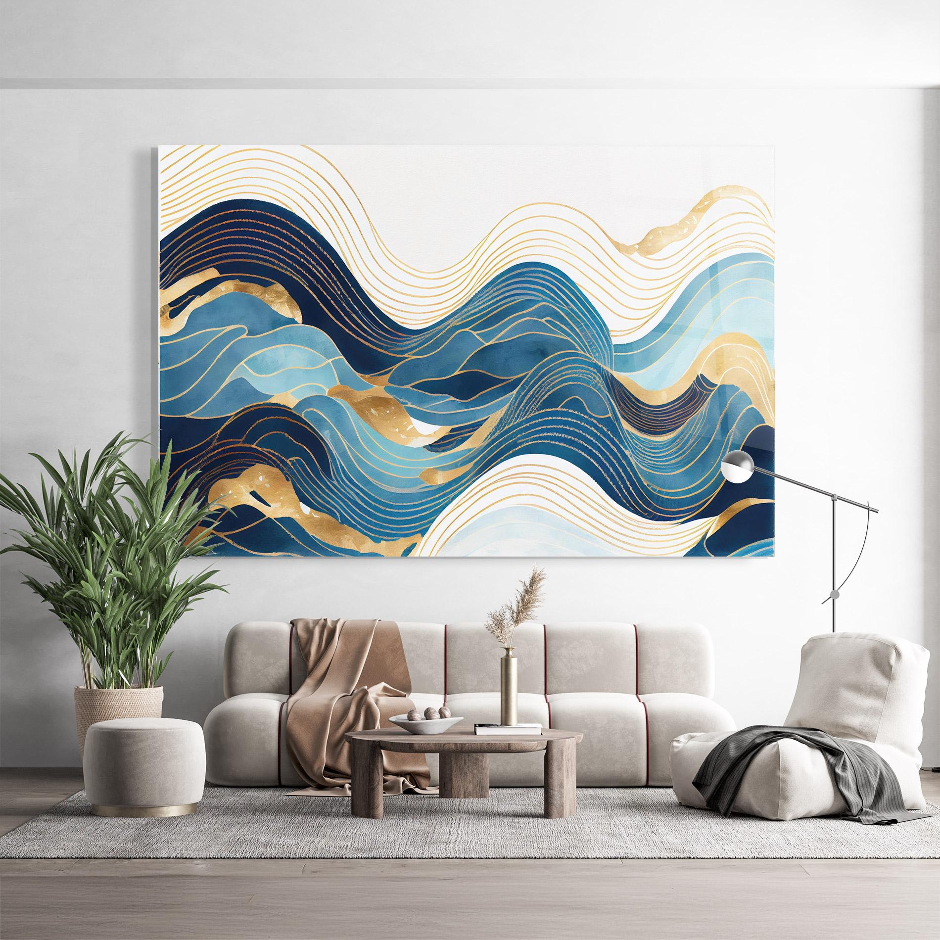 Tablou Sticla Blue Wave Mountain mockup 9