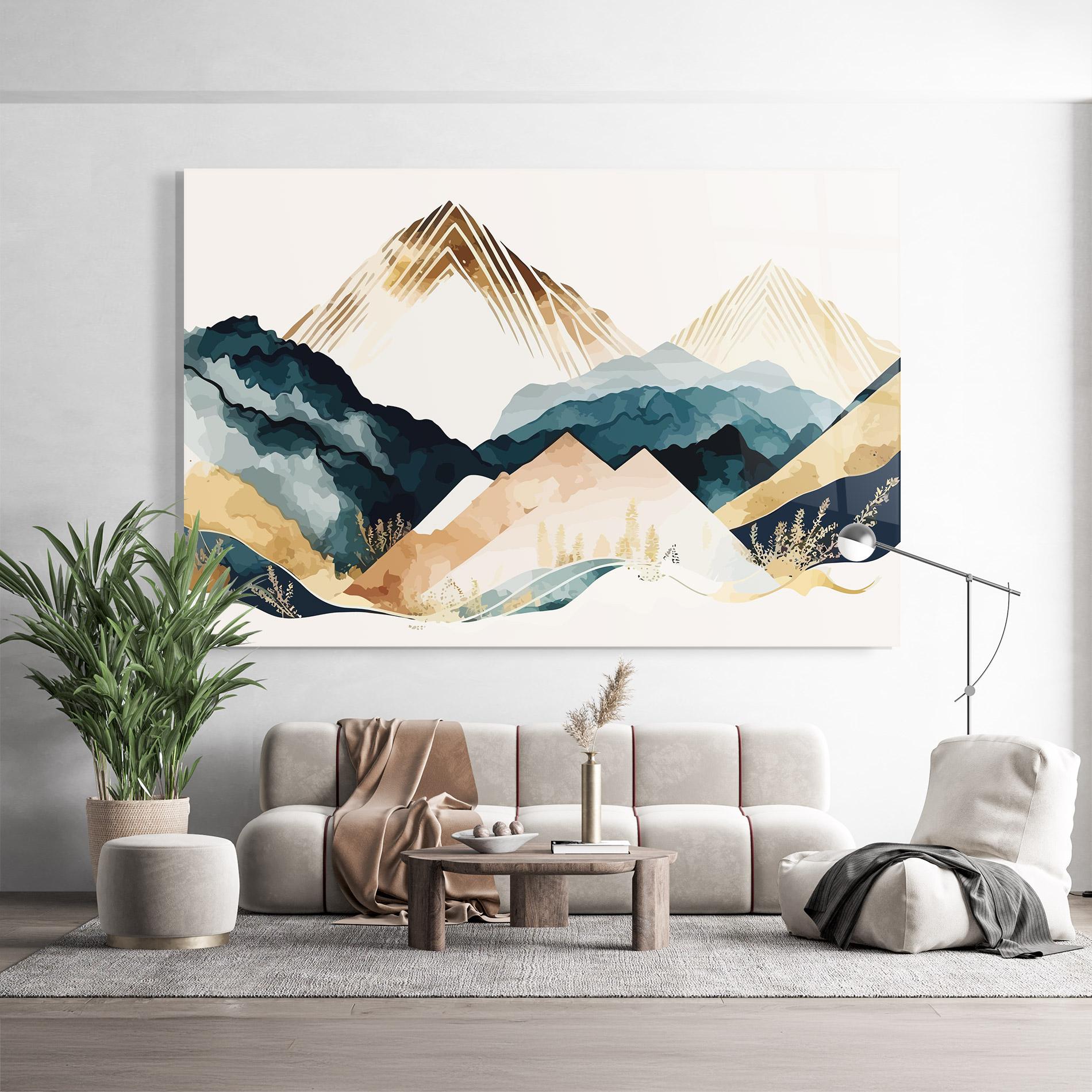 Tablou Sticla Gold Green Mountain mockup 9