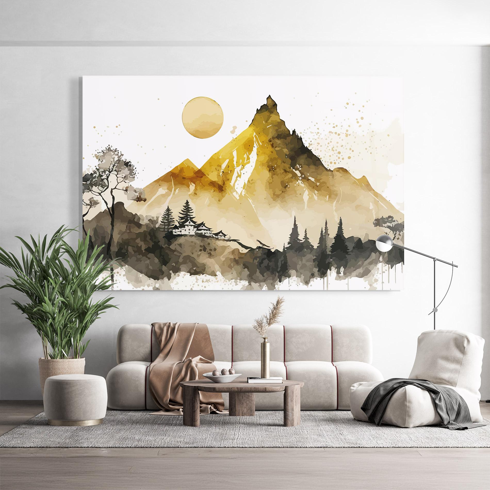 Tablou Sticla Gold Mountain Art mockup 9