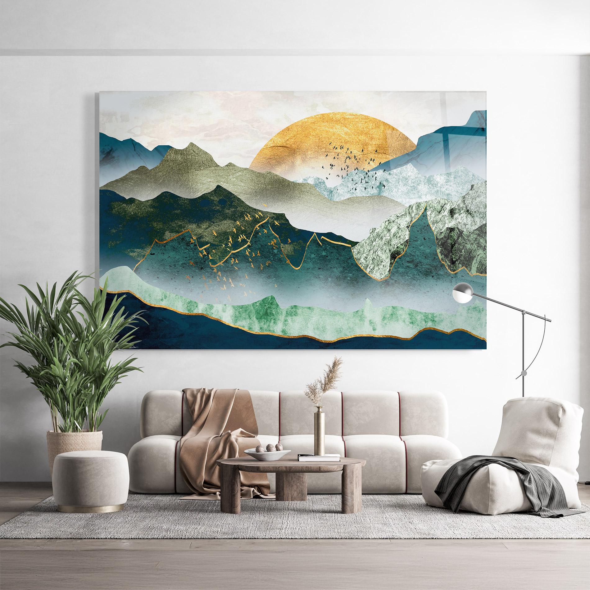 Tablou Sticla Golden Mountains mockup 9