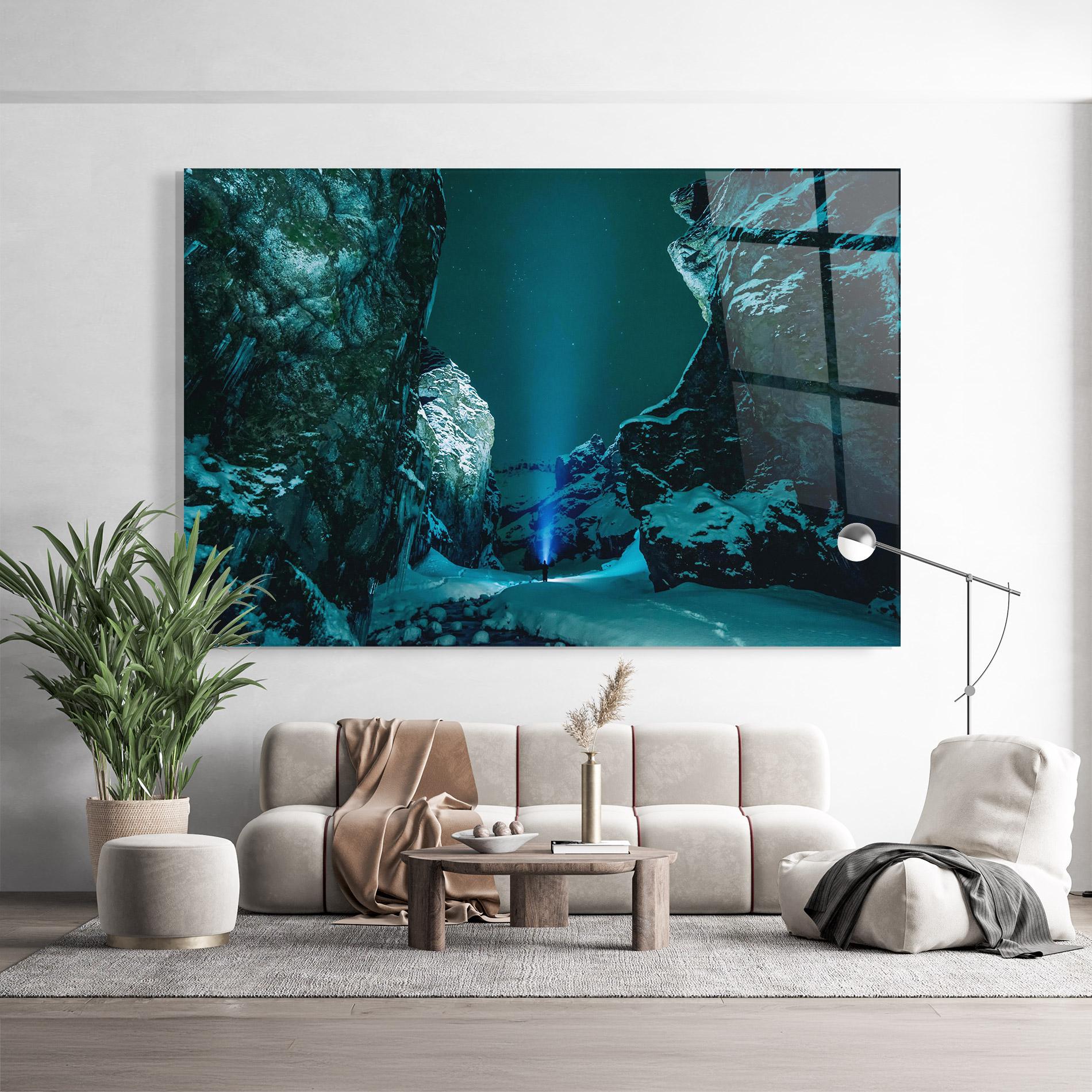 Tablou Sticla Green Light Mountain mockup 9