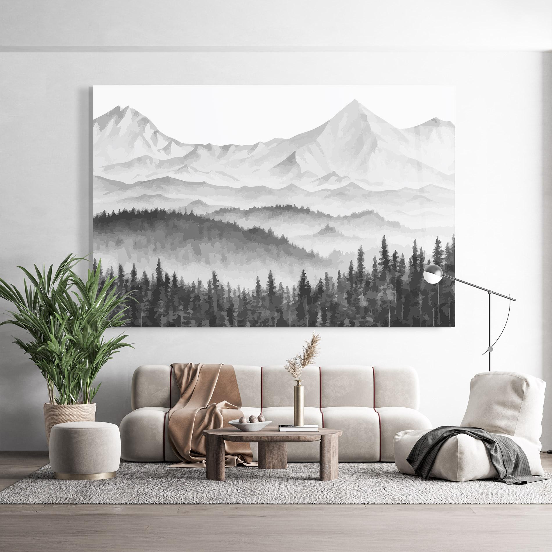 Tablou Sticla Grey Mountain Drawing mockup 9