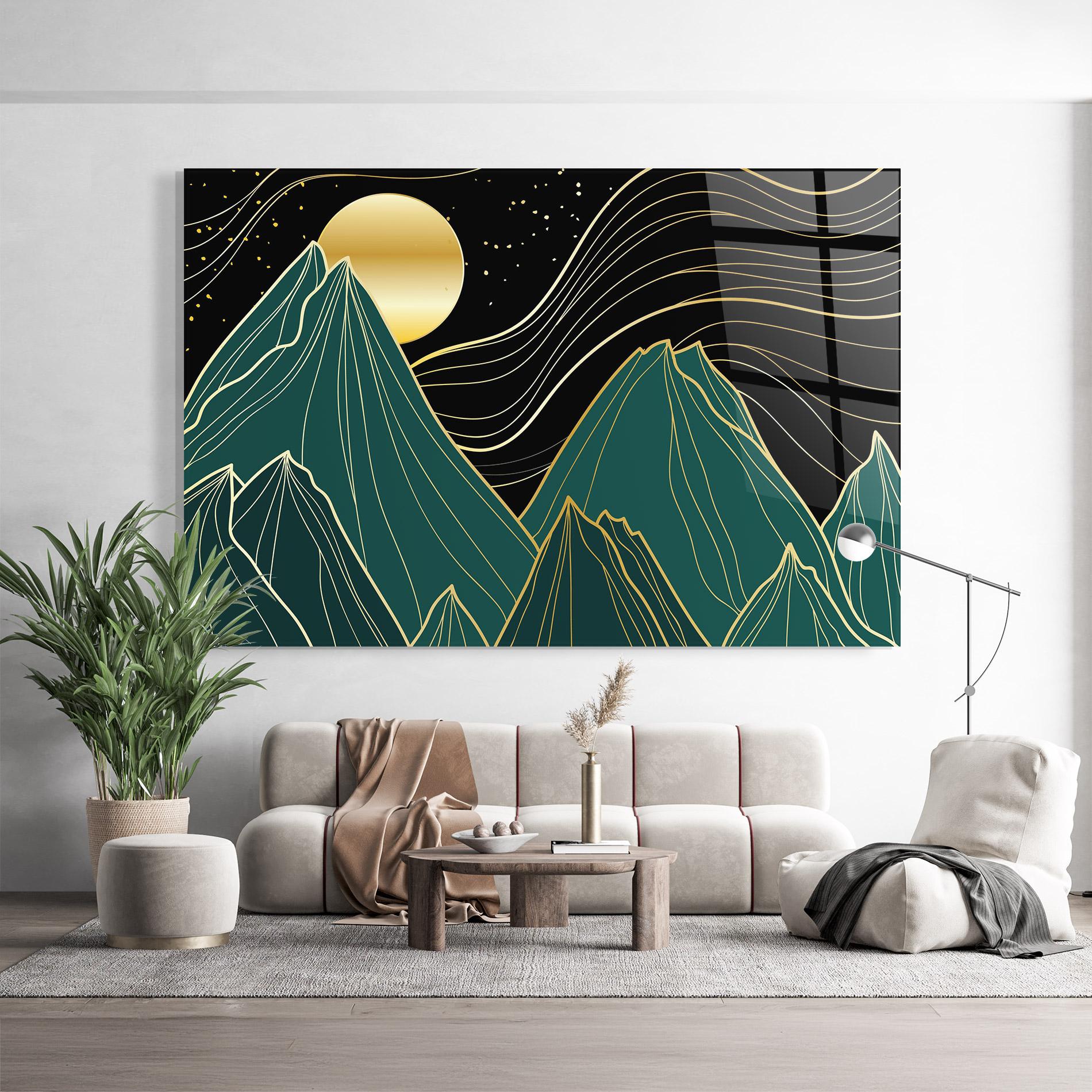 Tablou Sticla Mountain Gold Moon mockup 9