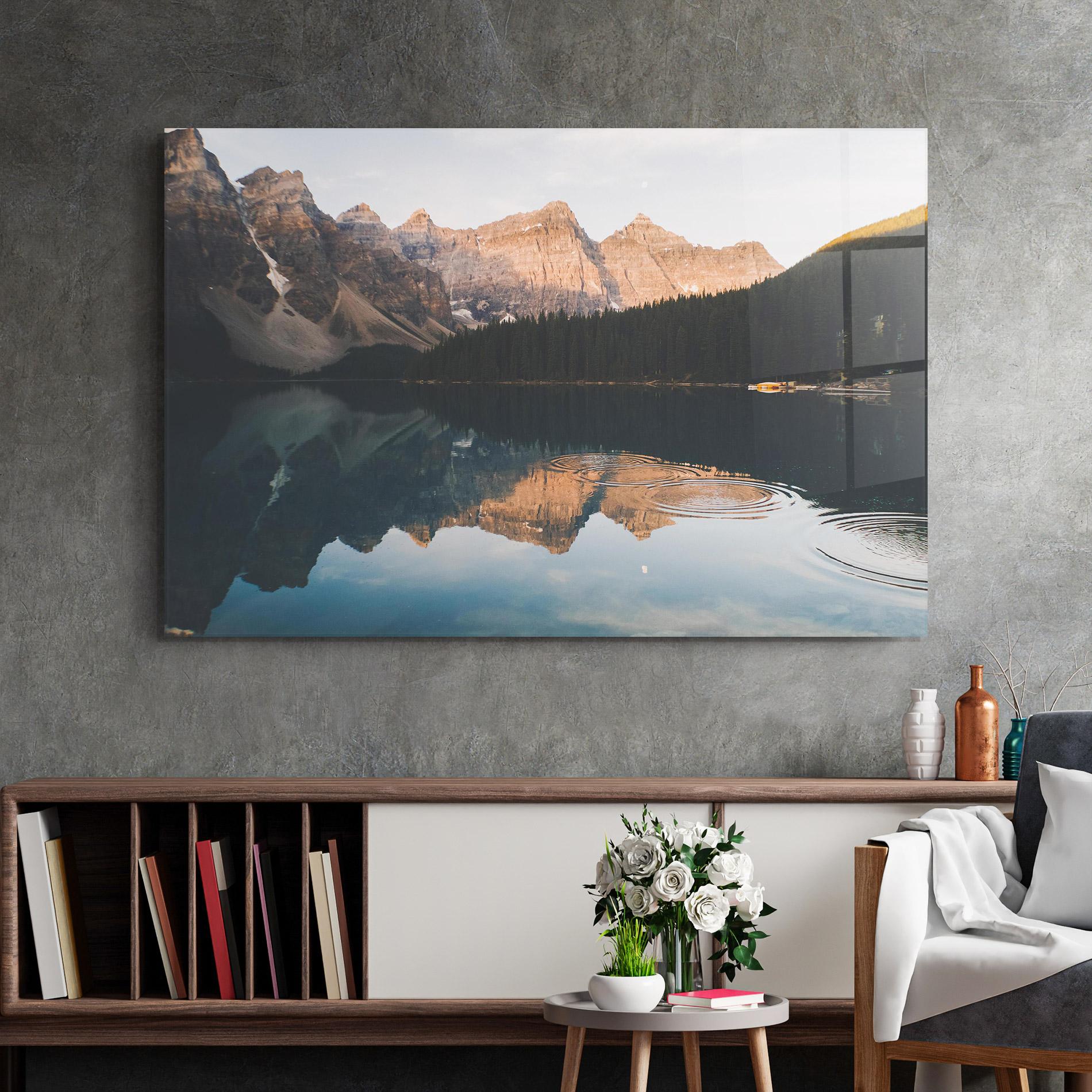 Tablou Sticla Brown Mountain Lake mockup 2