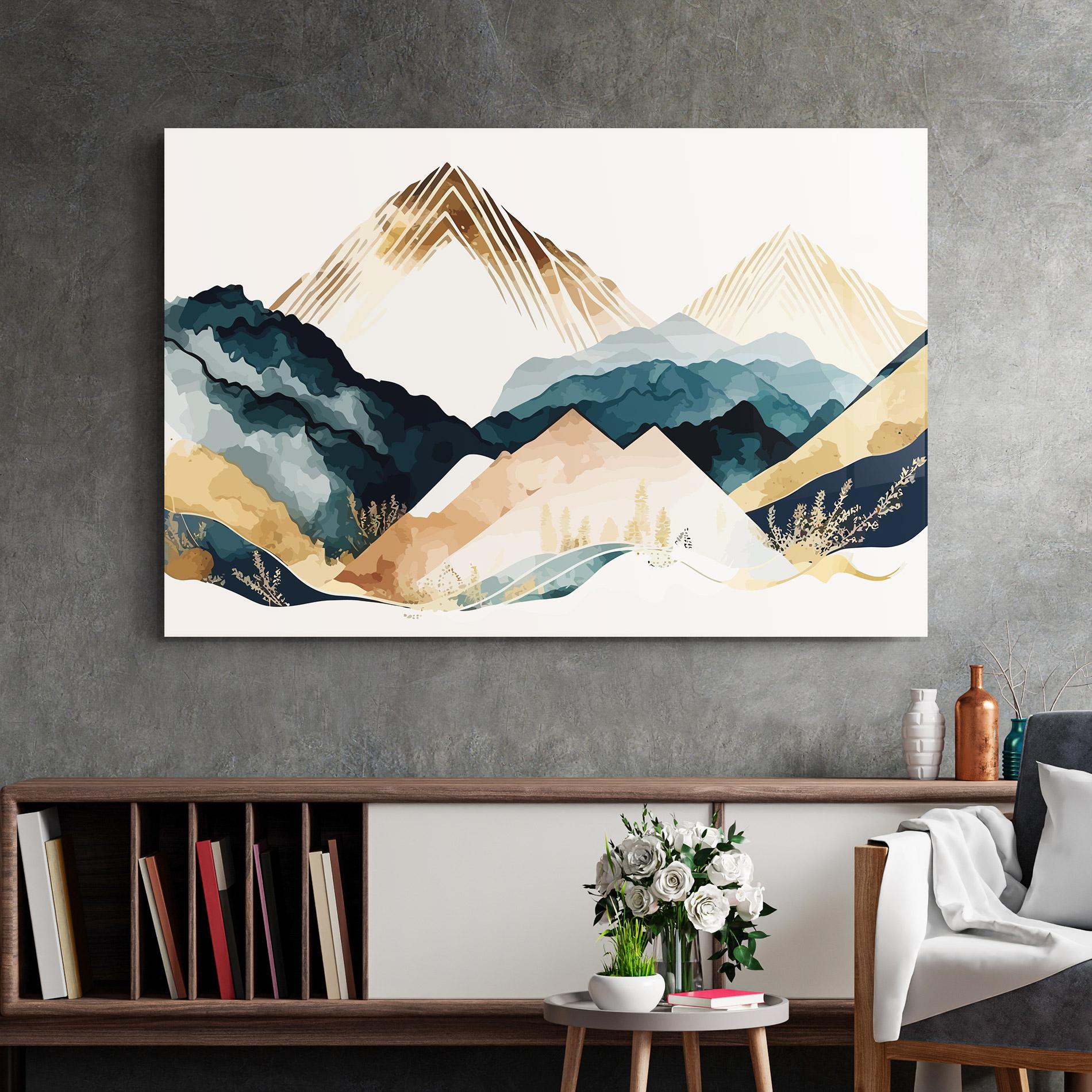 Tablou Sticla Gold Green Mountain mockup 2