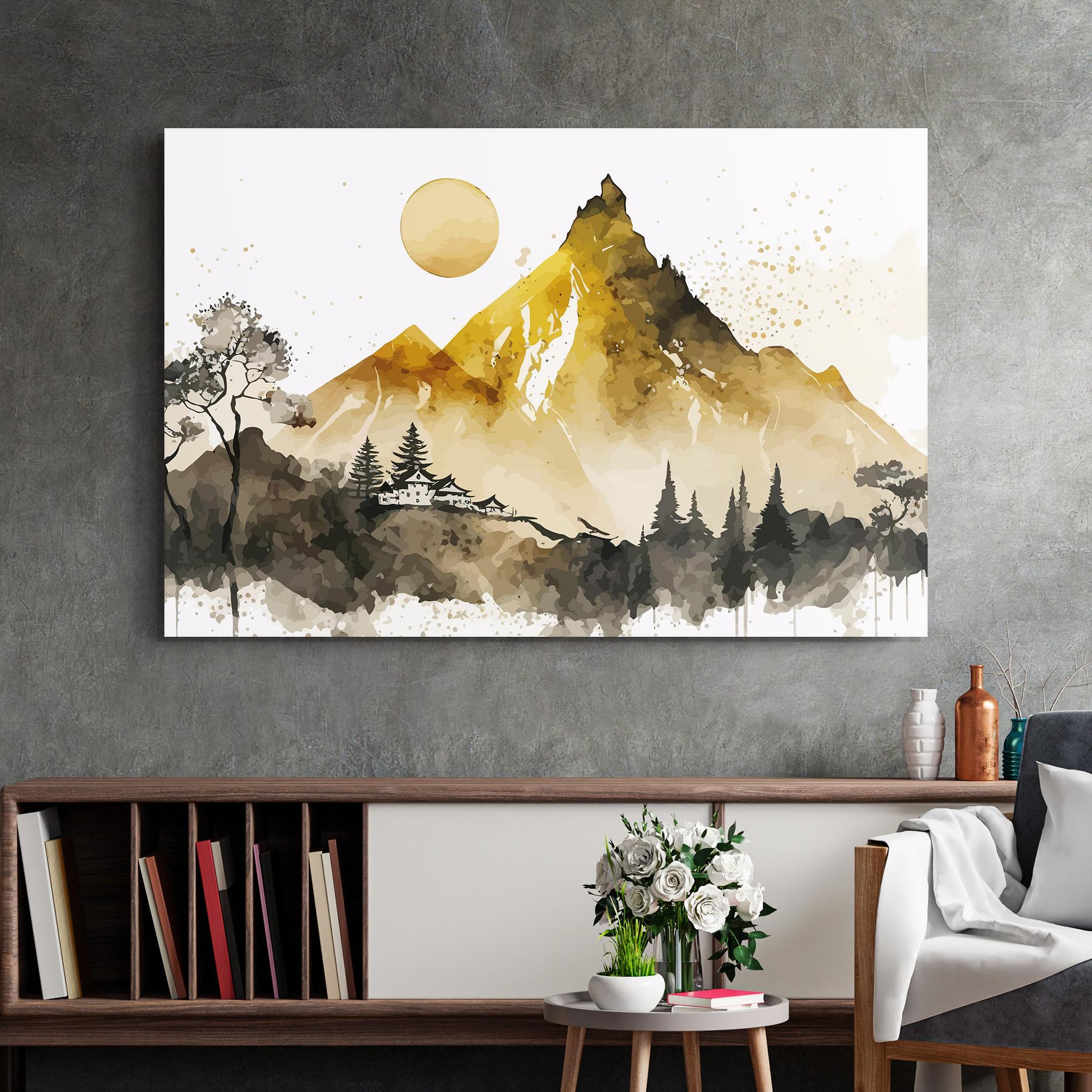 Tablou Sticla Gold Mountain Art mockup 2