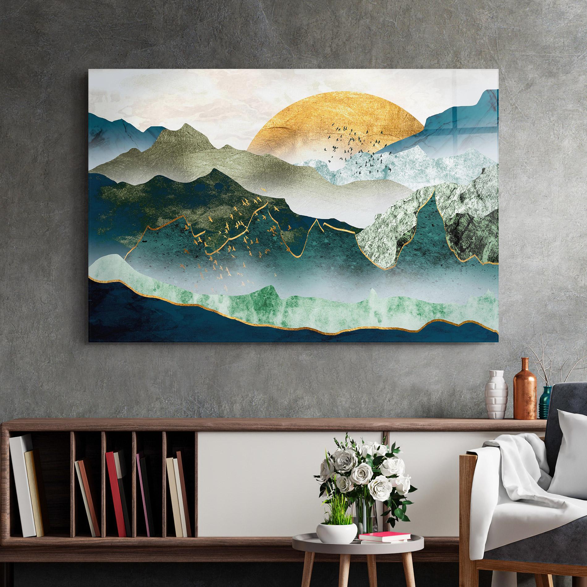 Tablou Sticla Golden Mountains mockup 2