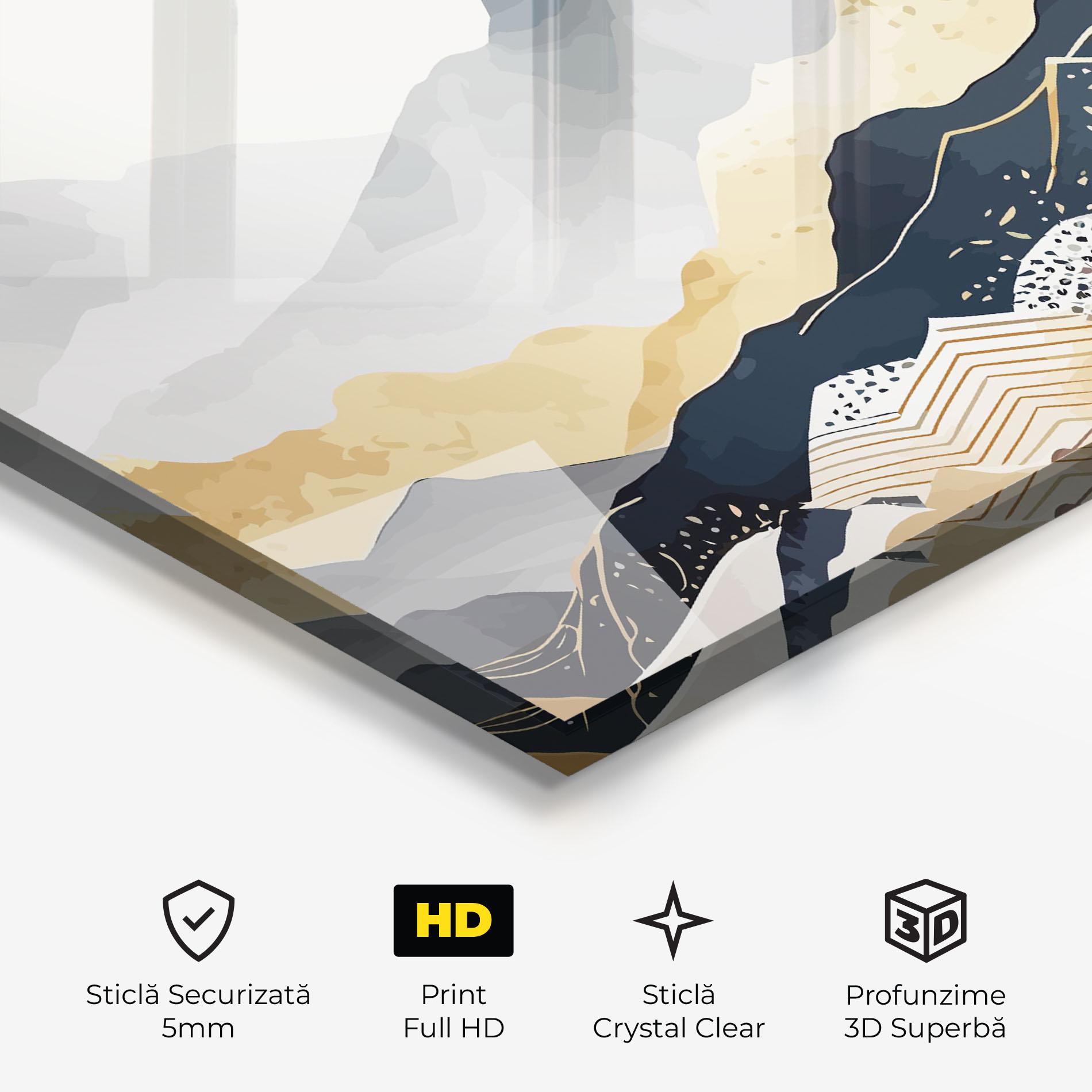Tablou Sticla Blue Gold Mountain mockup 3