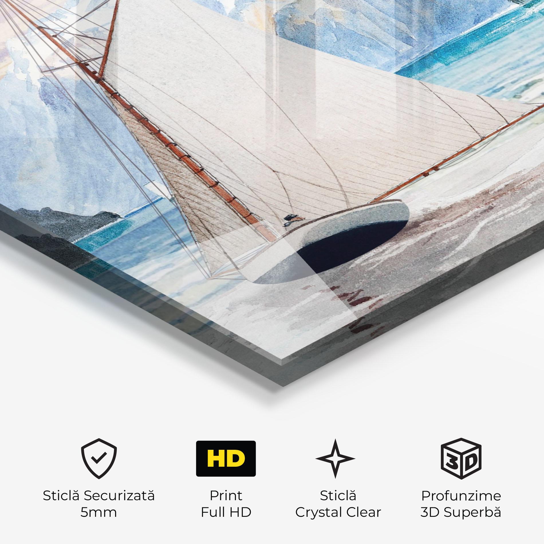 Tablou Sticla Boat Mountain View mockup 3