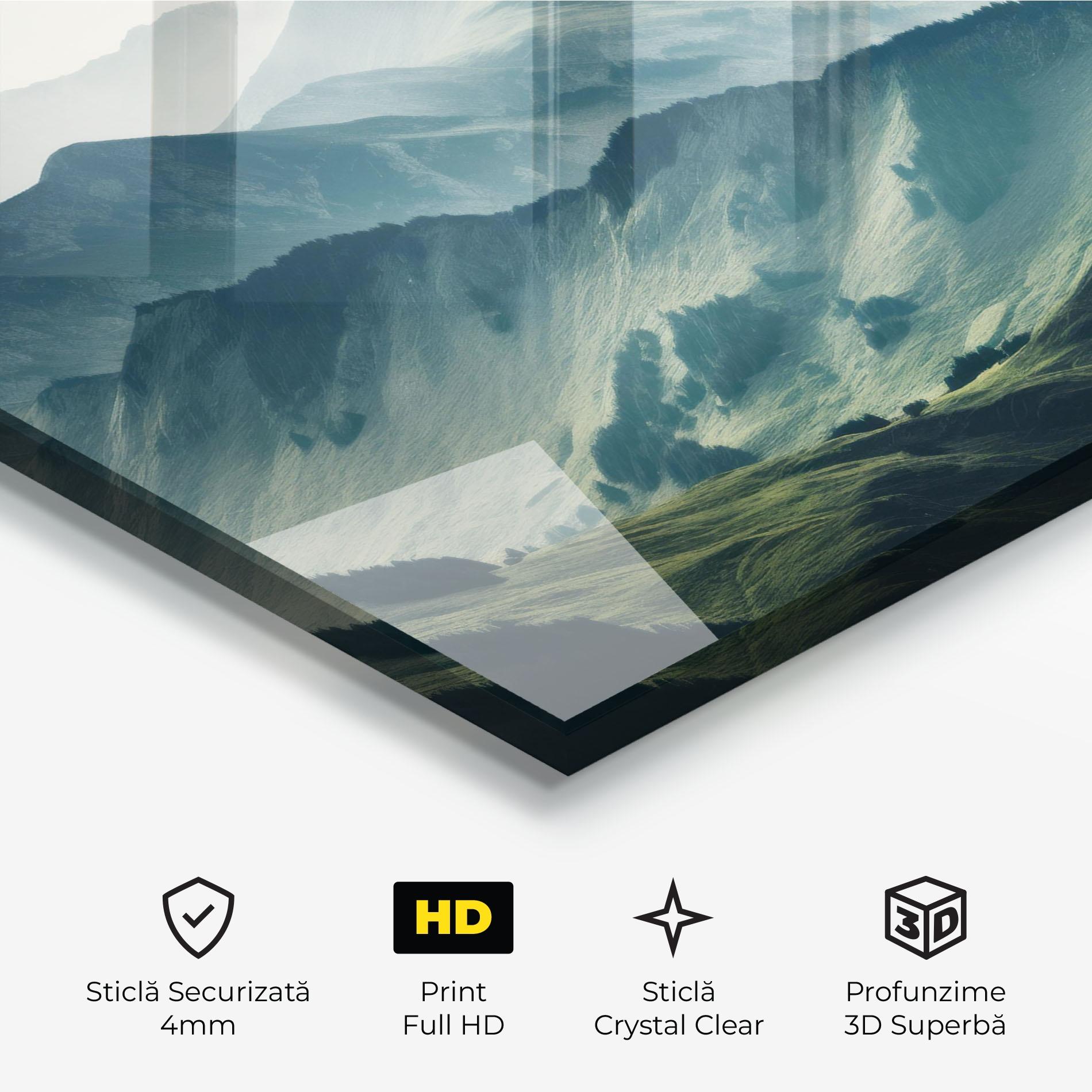 Tablou Sticla Amazing Foggy Mountain mockup 3