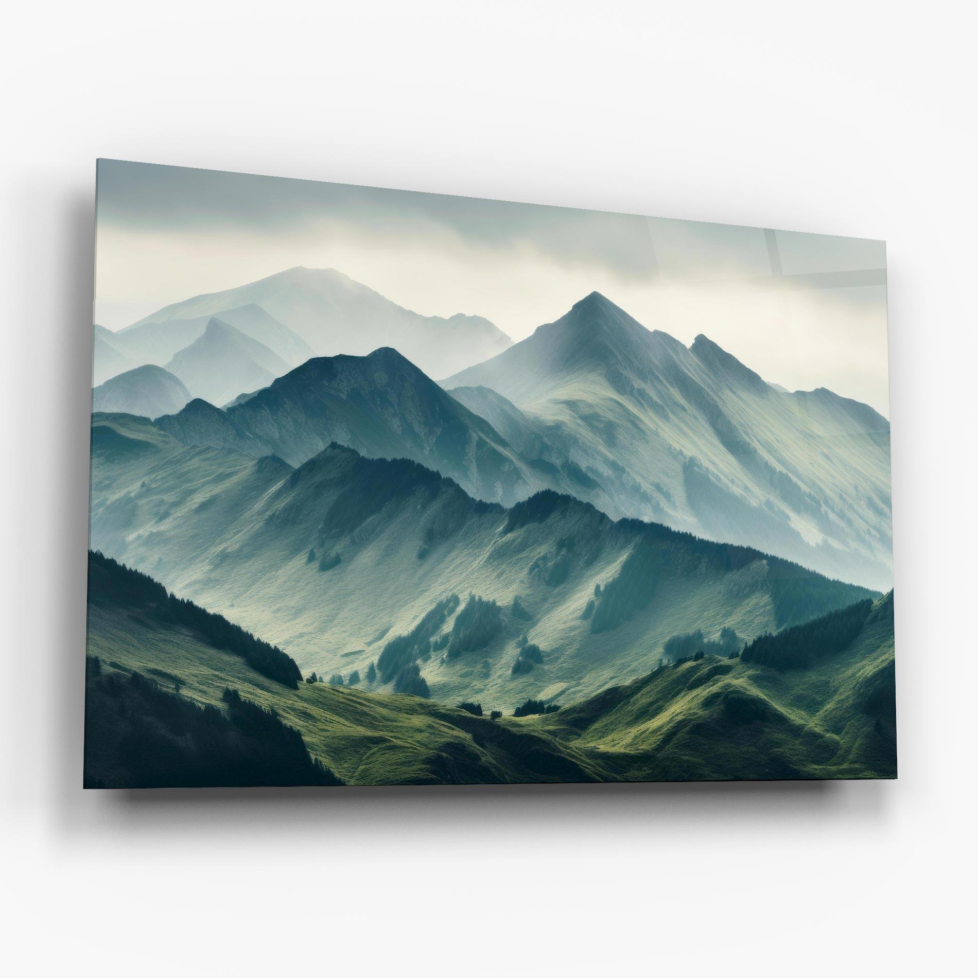 Tablou Sticla Amazing Foggy Mountain mockup 6