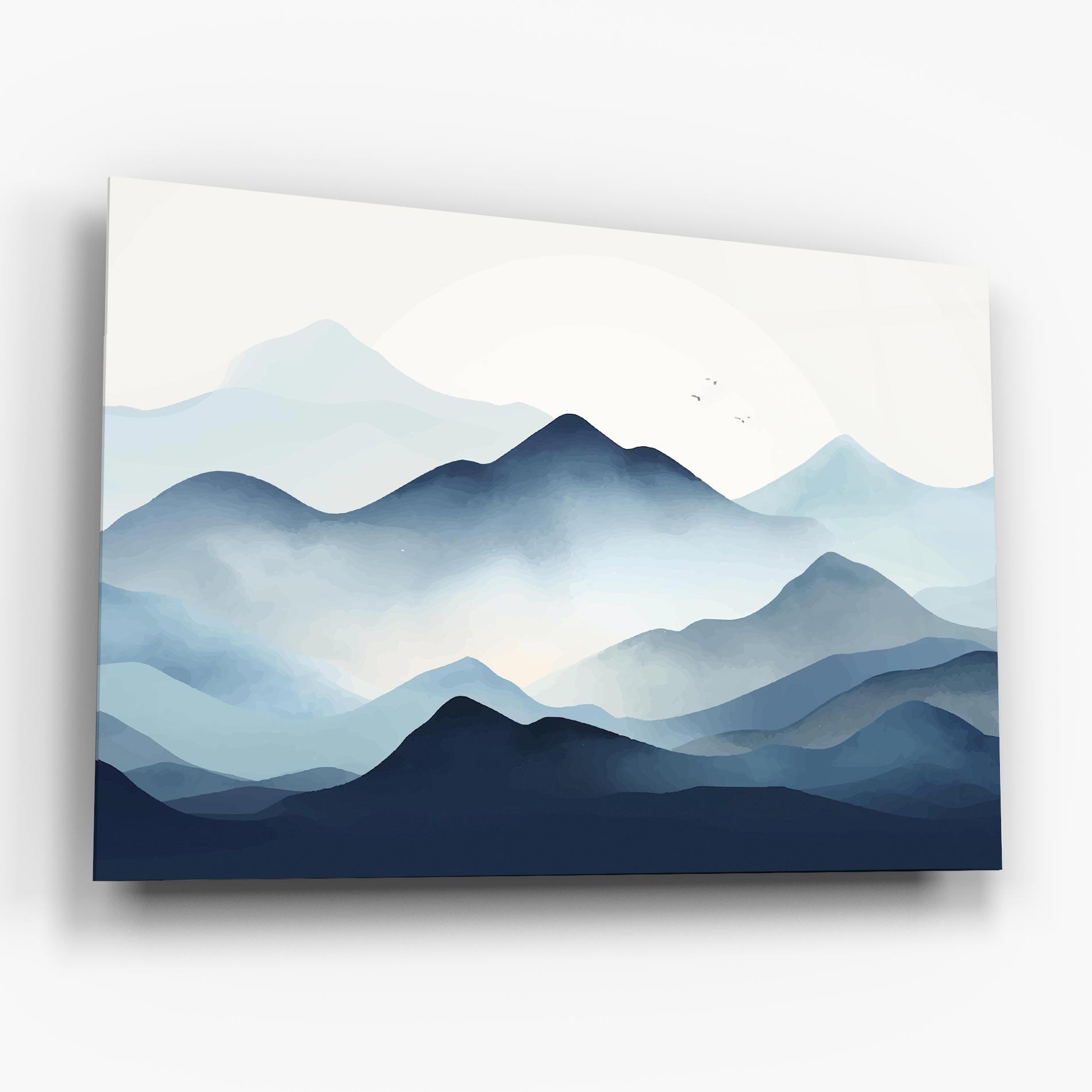 Tablou Sticla Blue Foggy Mountain mockup 6