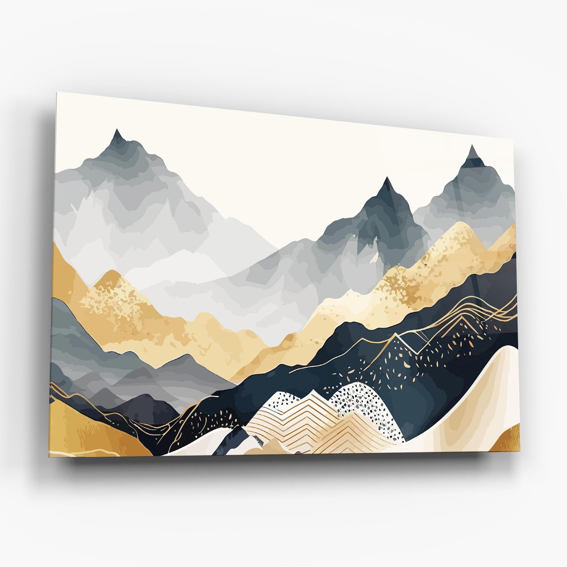 Tablou Sticla Blue Gold Mountain mockup 6