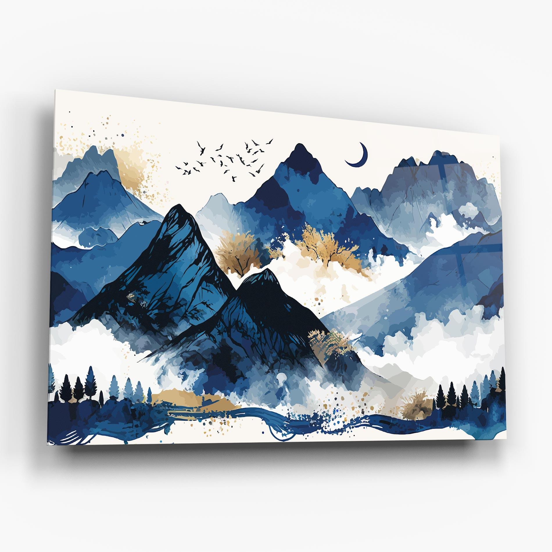Tablou Sticla Blue Mountain Moon mockup 6
