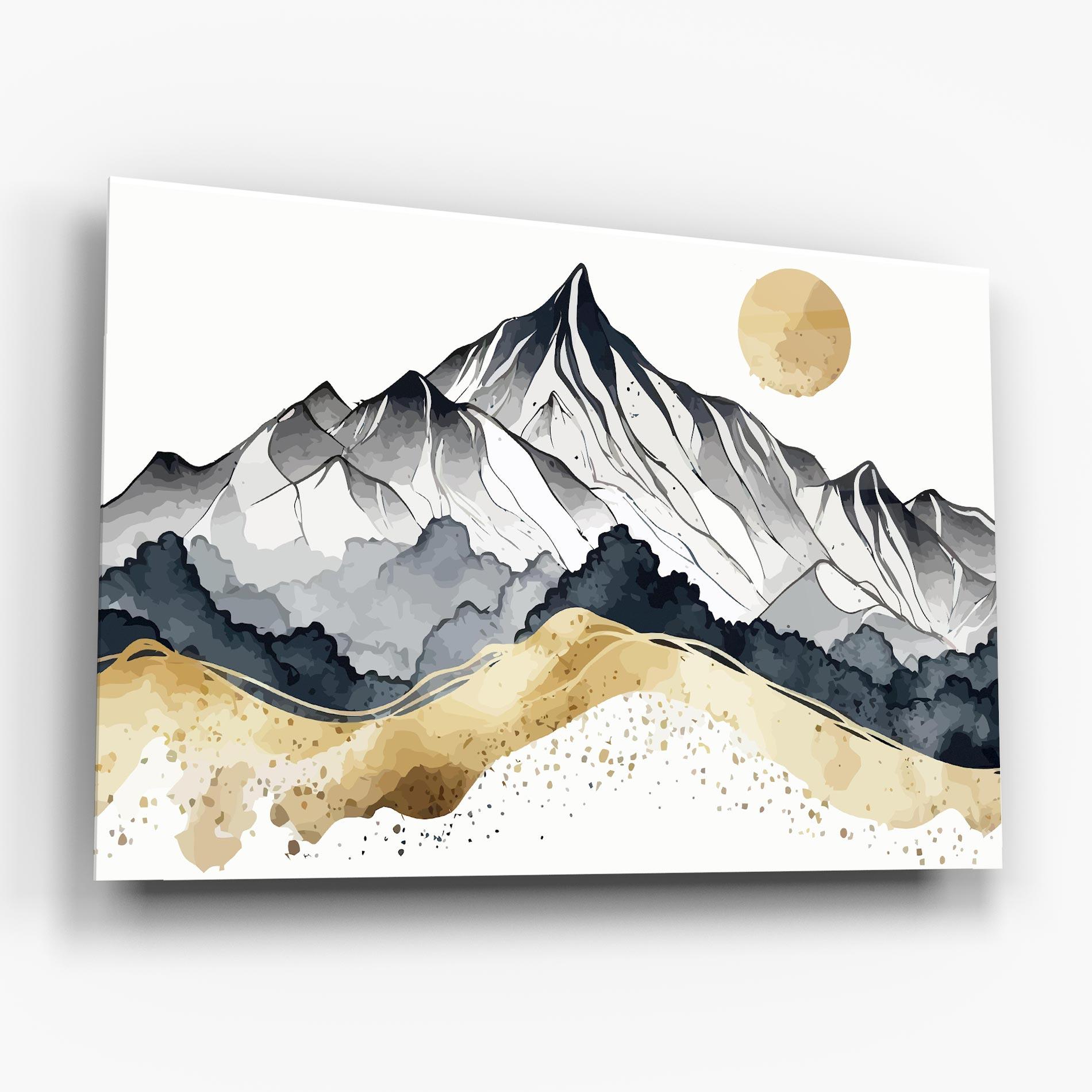 Tablou Sticla Grey Gold Mountain mockup 6